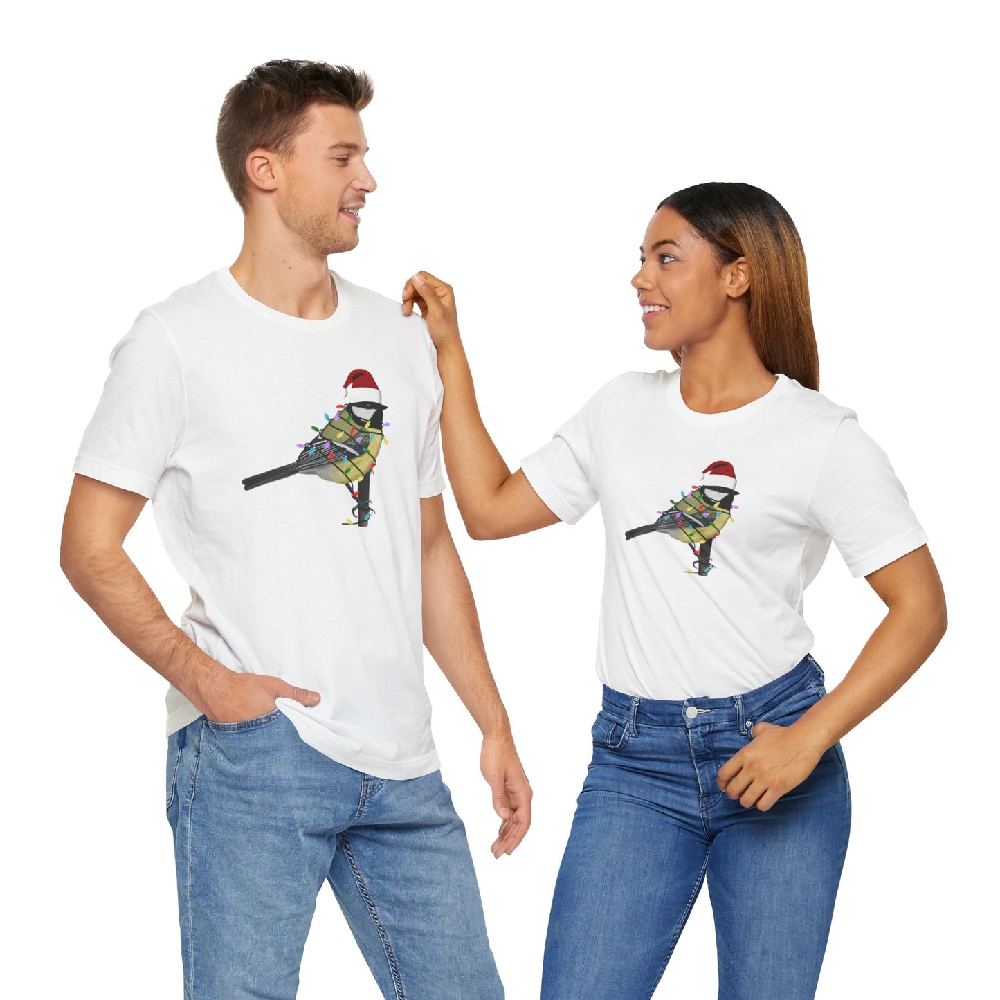 Chickadee with Fairy Lights Christmas Bird T-Shirt