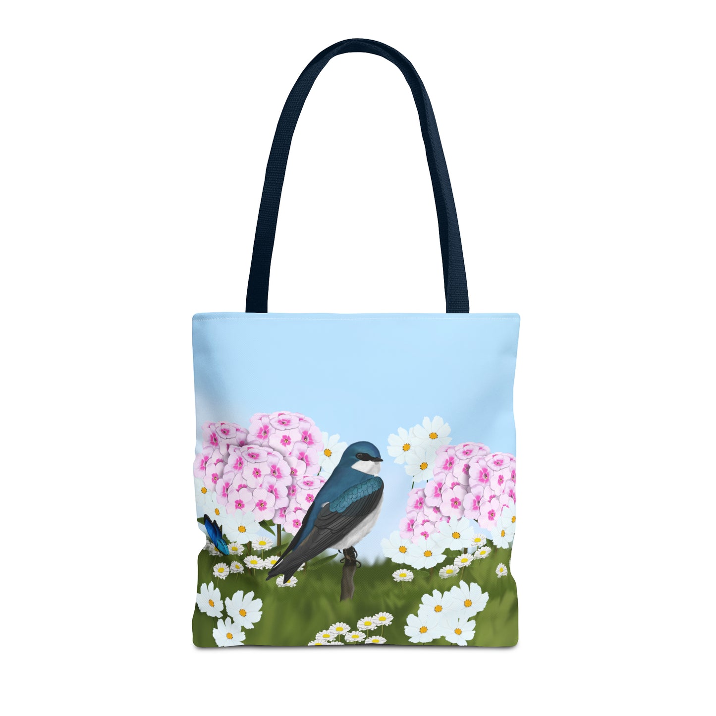 Tree Swallow in Summer Flowers Bird Tote Bag 16"x16" - jz.birds