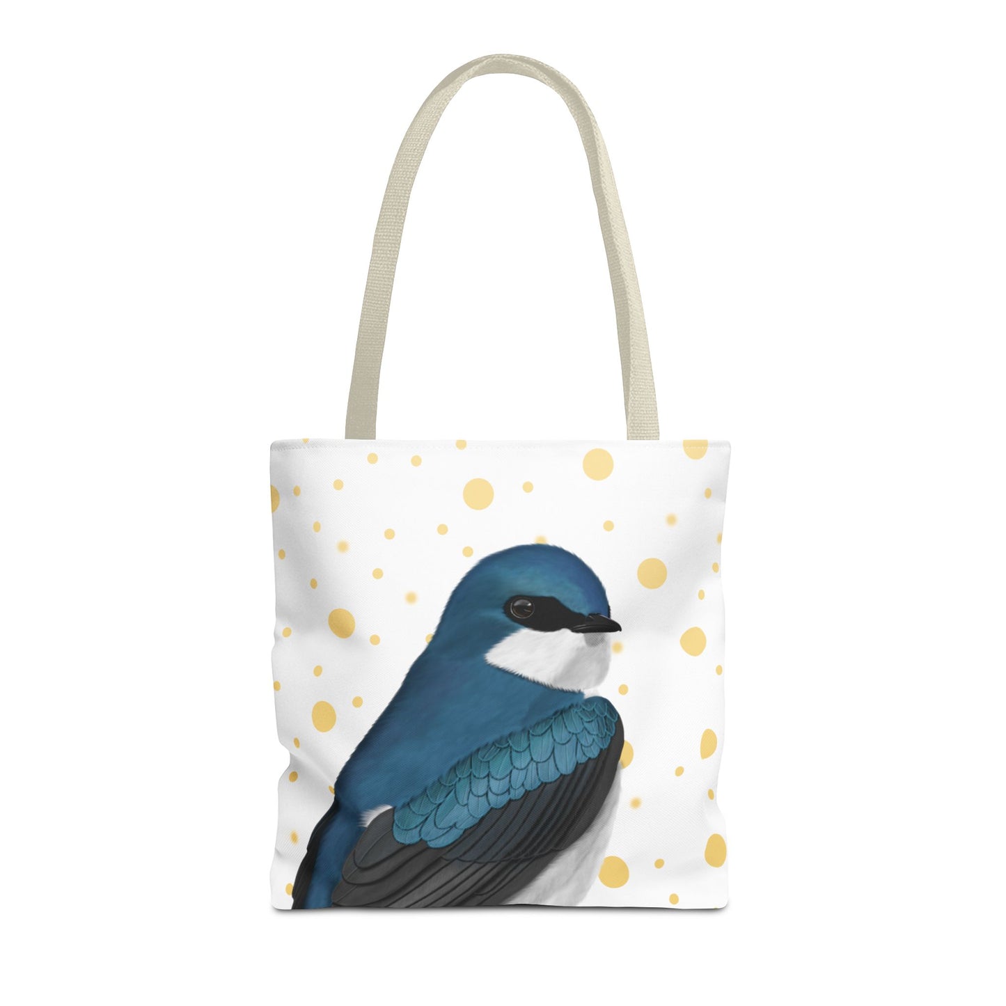 Tree Swallow Golden Dots Bird Tote Bag 16"x16" White