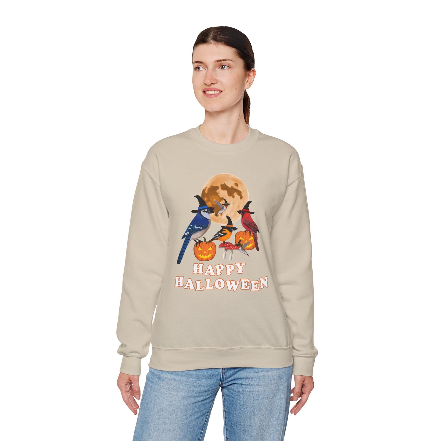 Blue Jay Cardinal Oriole Hummingbird Halloween Birds Witch Birdwatcher Sweatshirt