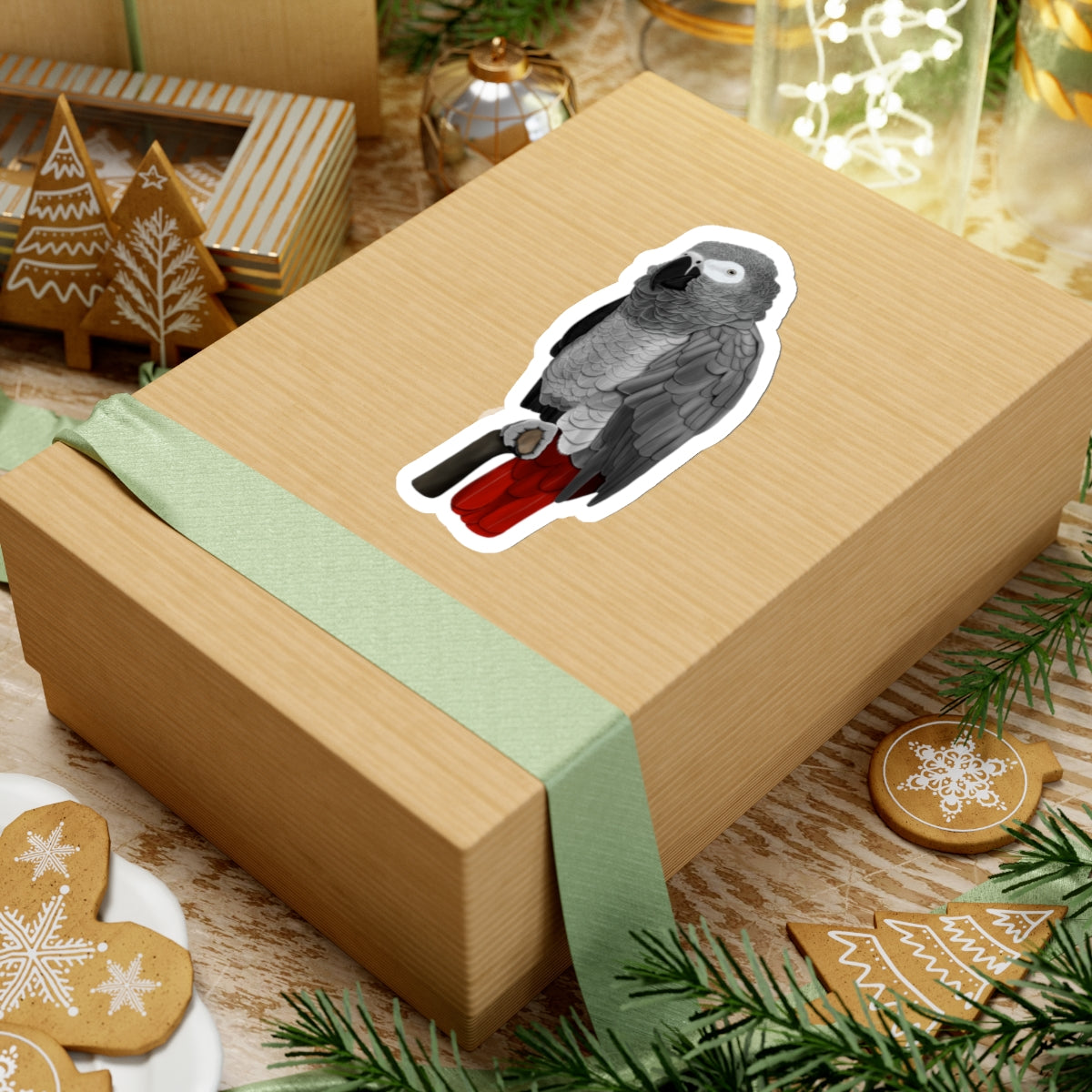 Grey Parrot Bird Kiss-Cut Sticker - jz.birds