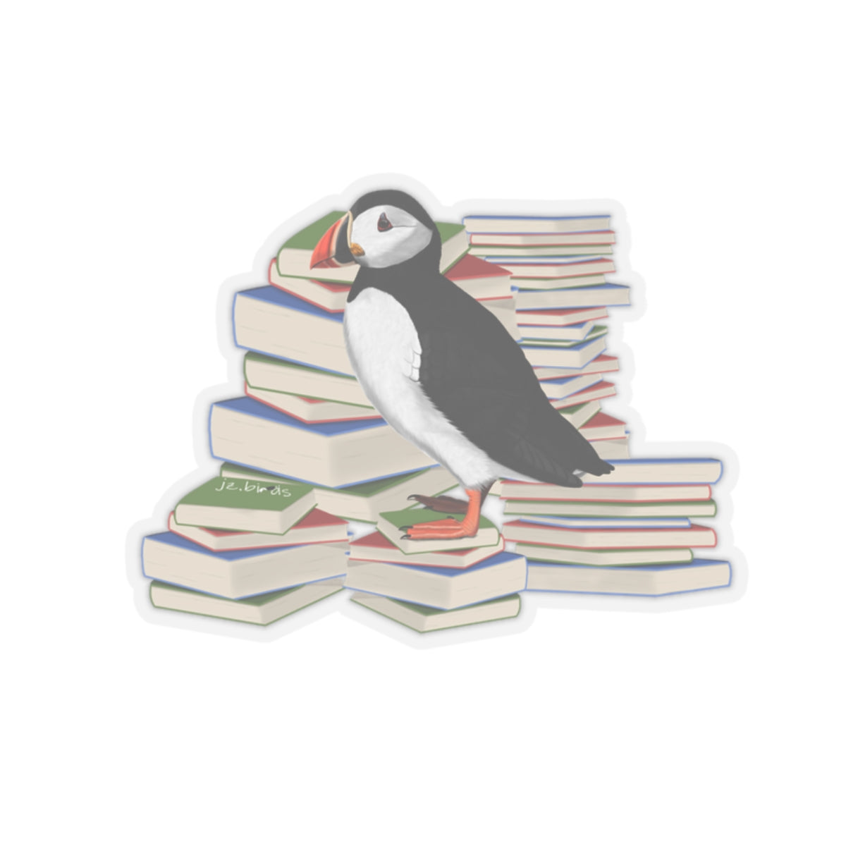 Puffin Bird and Books Birdlover Bookworm Sticker