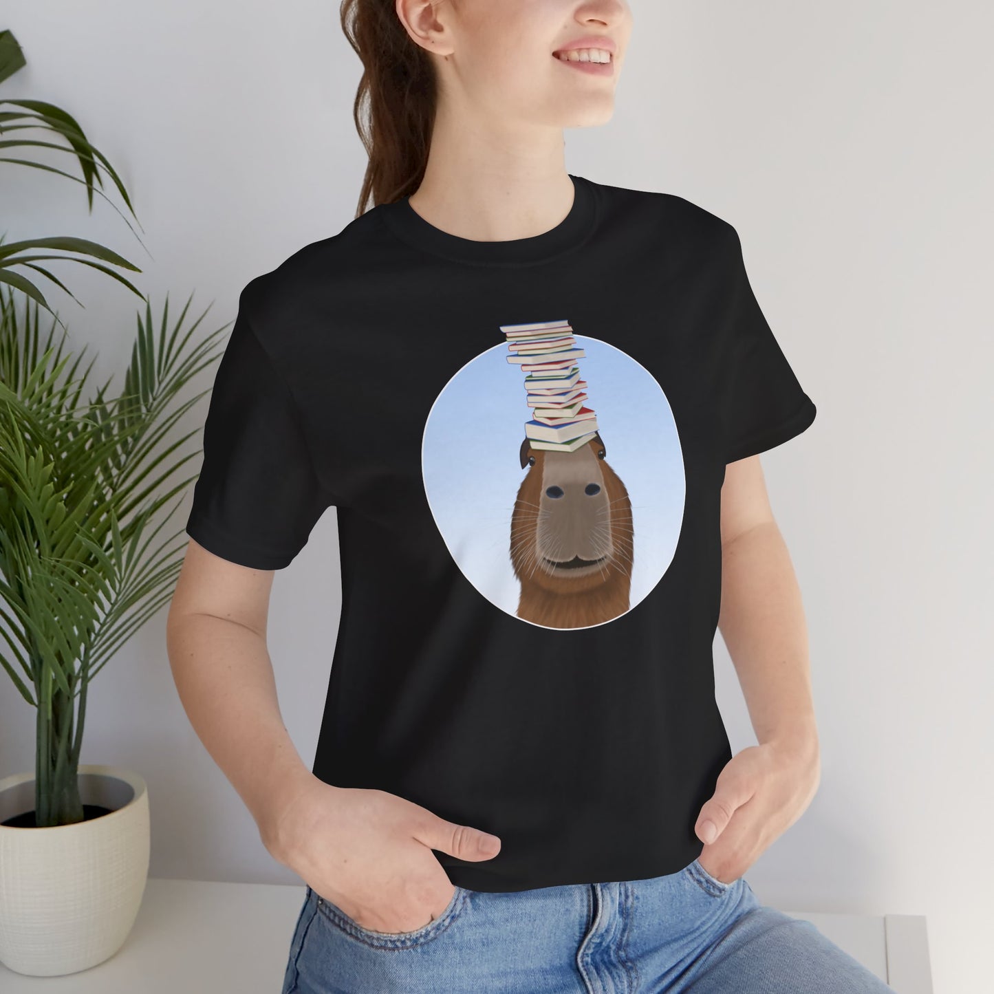 Capybara with Books Funny T-Shirt