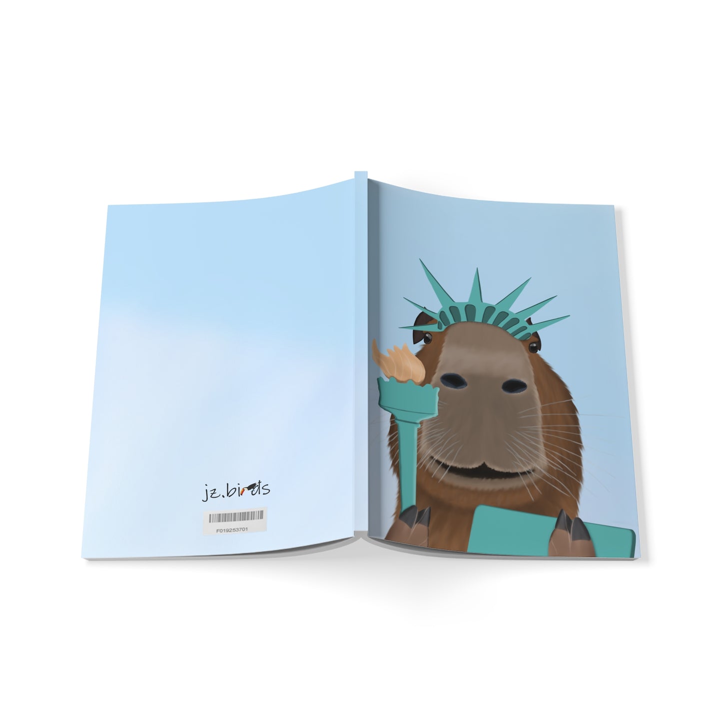 Capybara als Freiheitsstatue mit Krone, Fackel und Tafel A5 Softcover Notizbuch 150 Seiten Liniert