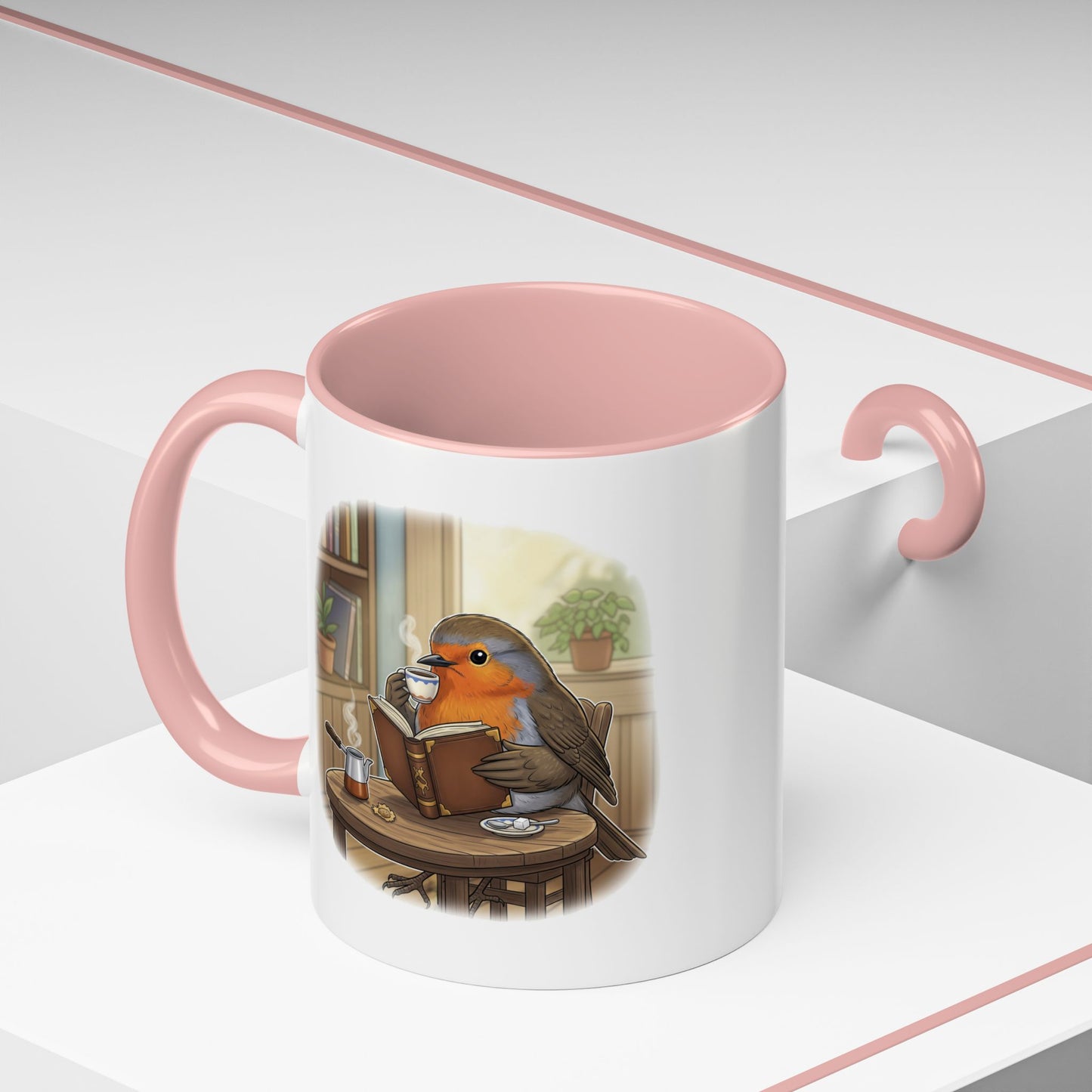 Robin Reads Books and Drinks Coffee Bird Mug for Bird and Book Lovers