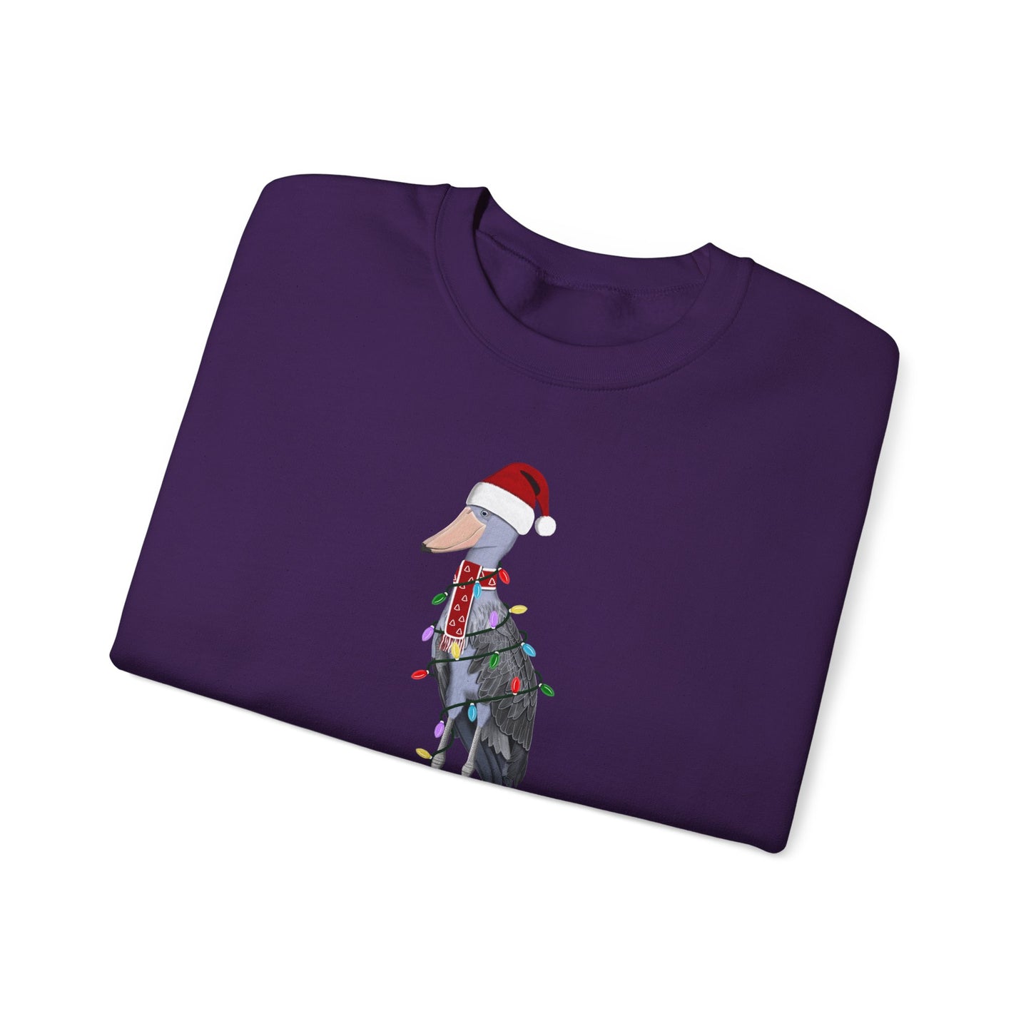 サンタクロースの姿でフェアリーライトをつけたハシビロコウのハッピーホリデーバードウォッチャークリスマスバードスウェットシャツ