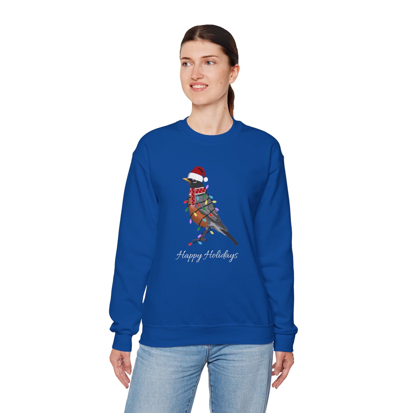 Robin with Fairy Lights as Santa Happy Holidays Birdwatcher Christmas Bird Sweatshirt