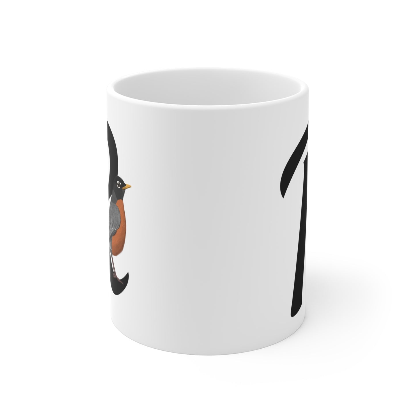 American Robin Letter R Bird Ceramic Mug 11oz White
