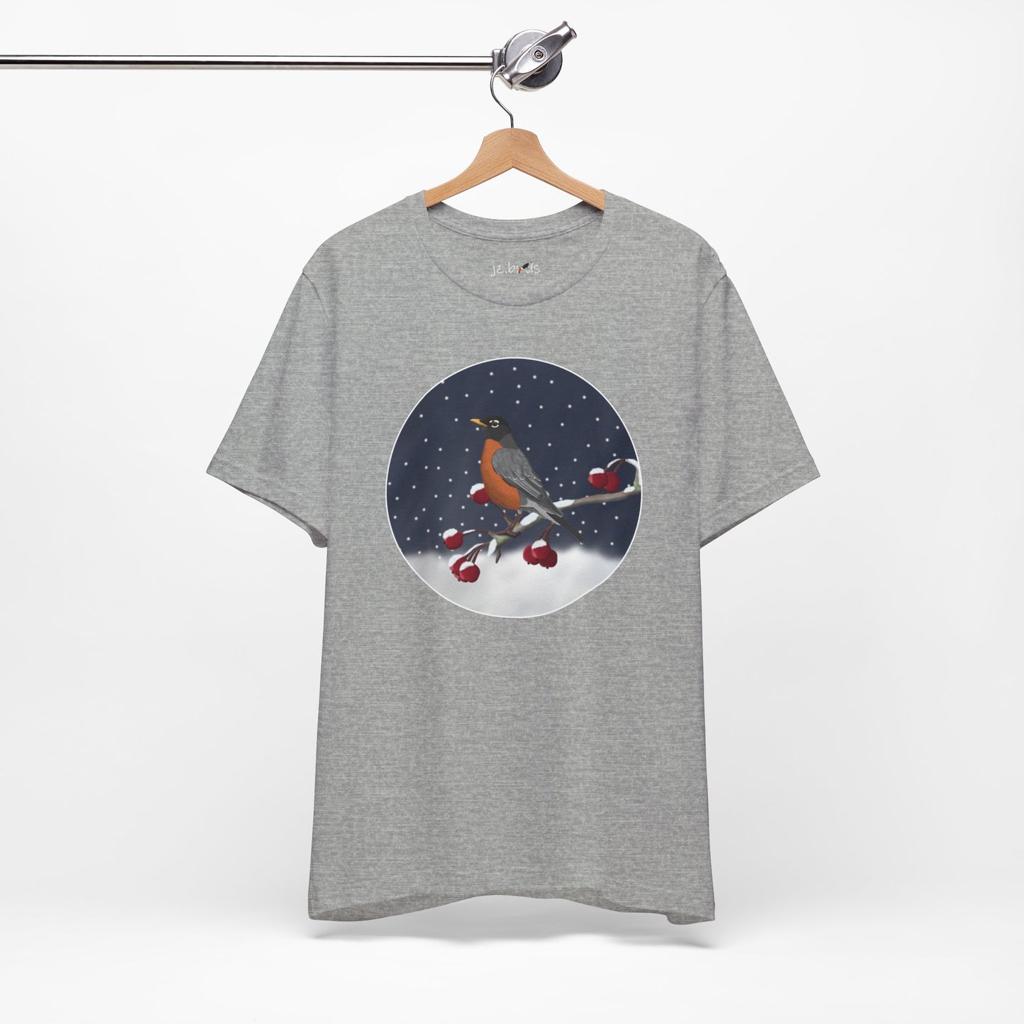 American Robin on a Winter Branch Birdwatcher Christmas Bird T-Shirt