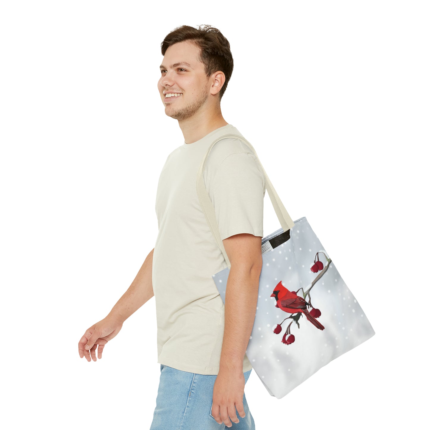 Cardinal on a Winter Branch Bird Tote Bag 16"x16" - jz.birds