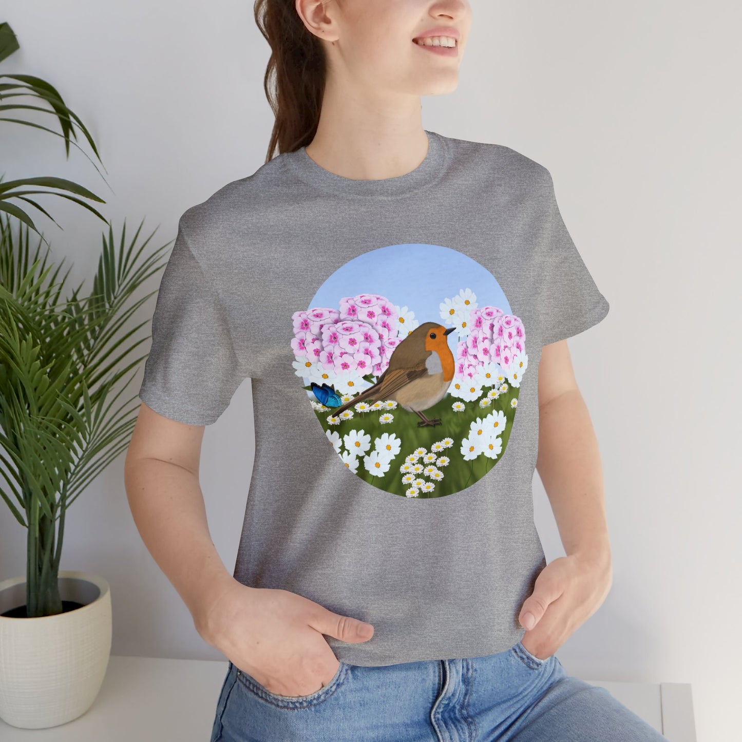Robin and Summer Flowers Bird Tee