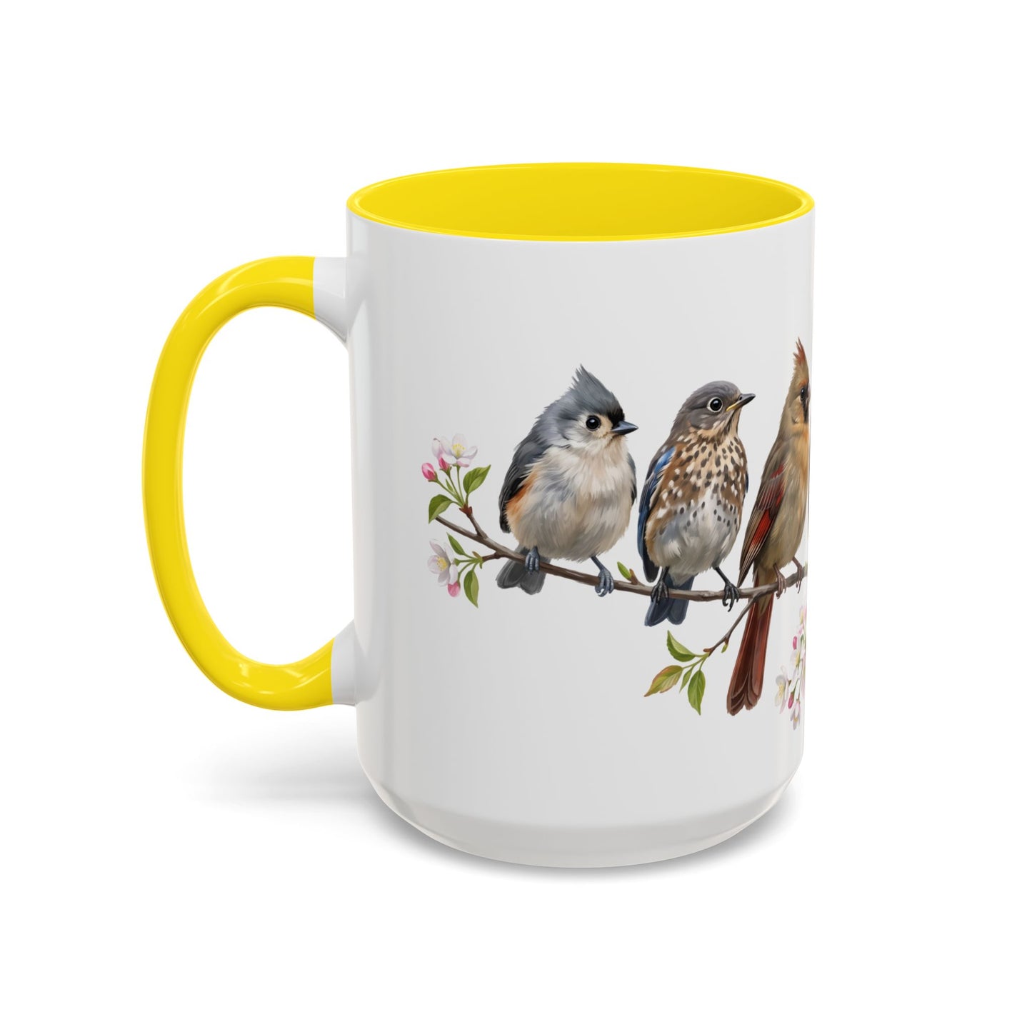 Blue Jay Cardinal Bluebird Little Owl Fledglings Two-Tone Mug | Spring Bird Lover Gift