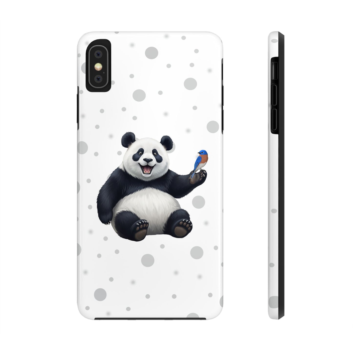 Cute Panda Bear with a Bluebird Animal iPhone Case - Dual-Layer PC/TPU Protective Cover for iPhone