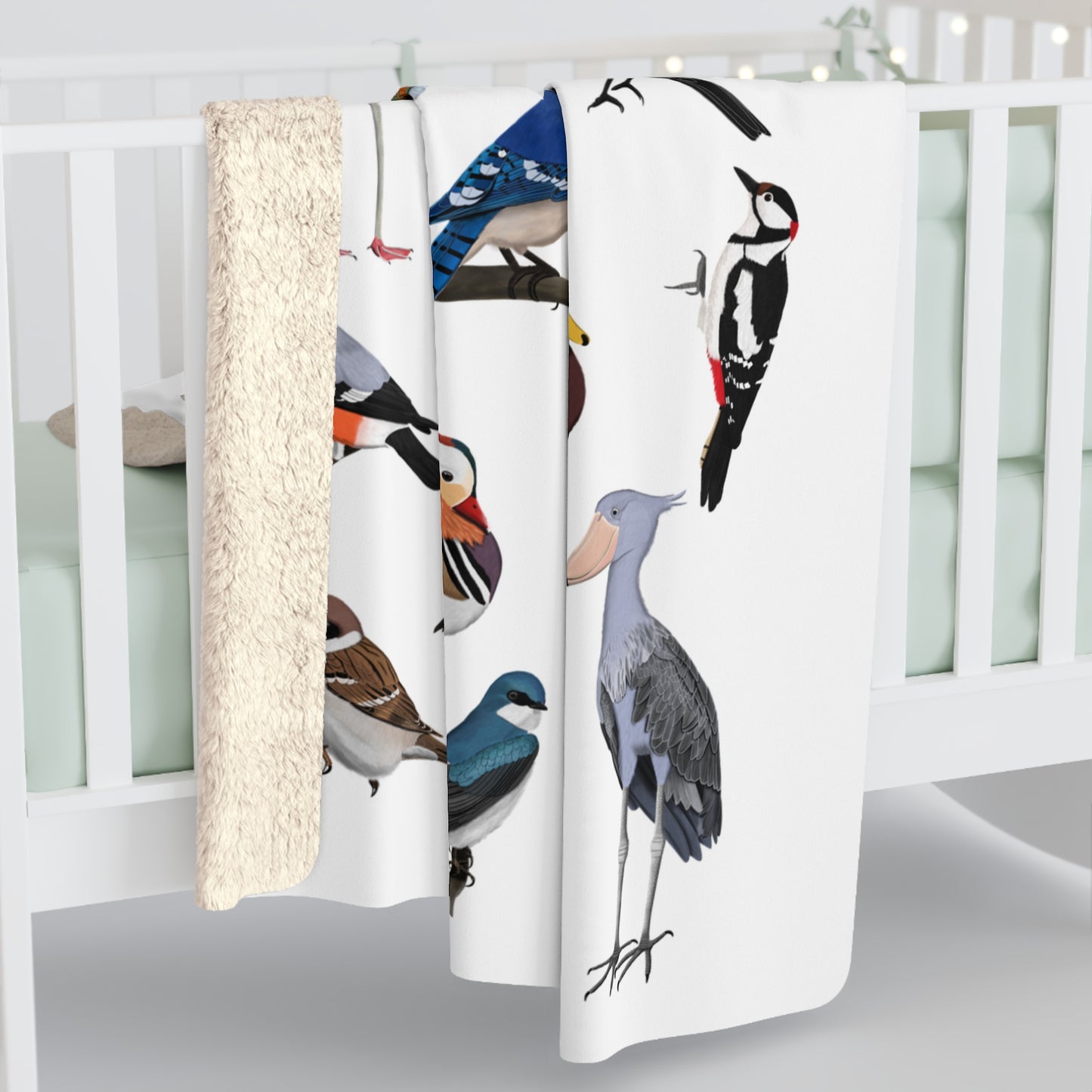 Gartenvögel Fleece Sherpa Decke (150x200 cm) Amsel Rotkehlchen Blaumeise – Extra Dick, Kuschelweich & Gemütlich