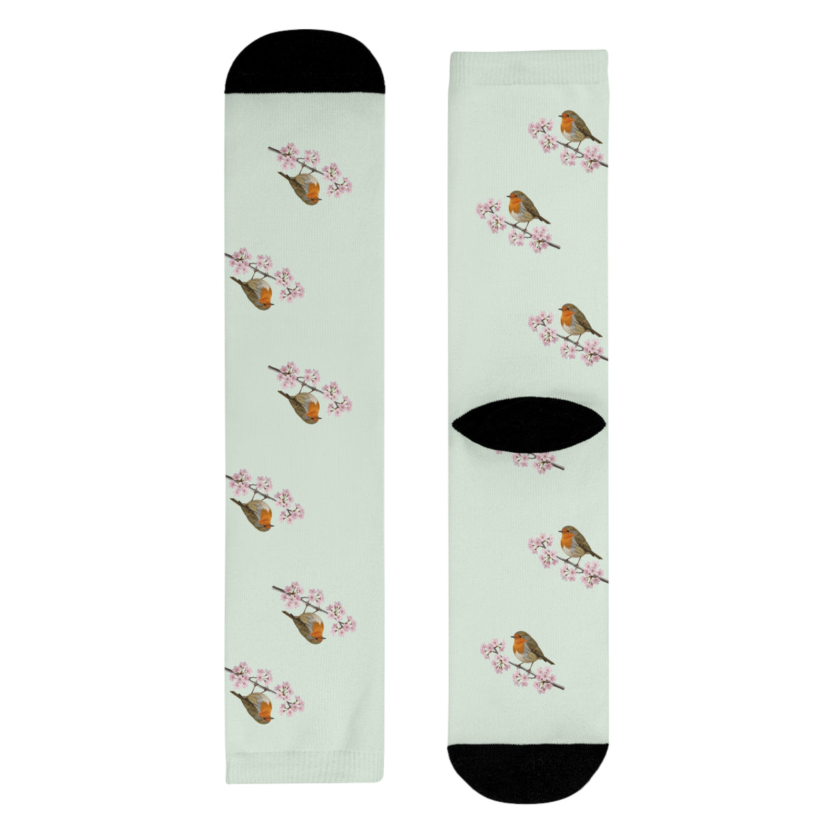 Chaussettes Robin & Cherry Blossom vert sauge | Chaussettes douces en coton mélangé pour les amoureux de la nature