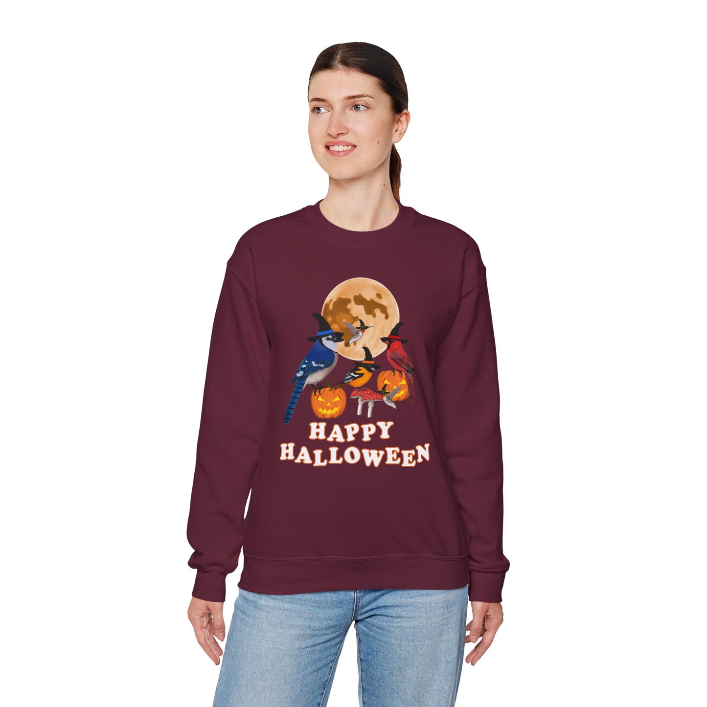Blue Jay Cardinal Oriole Hummingbird Halloween Birds Witch Birdwatcher Sweatshirt