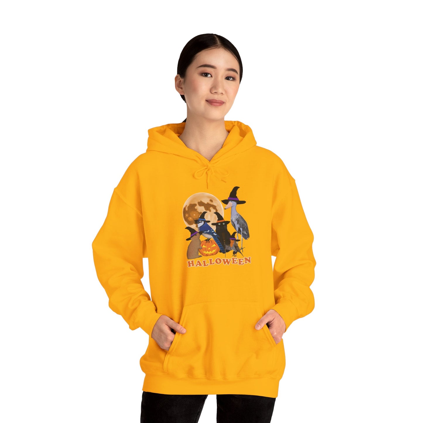 Blue Jay Robin Shoebill with Cat and Bunny Halloween Bird Hoodie