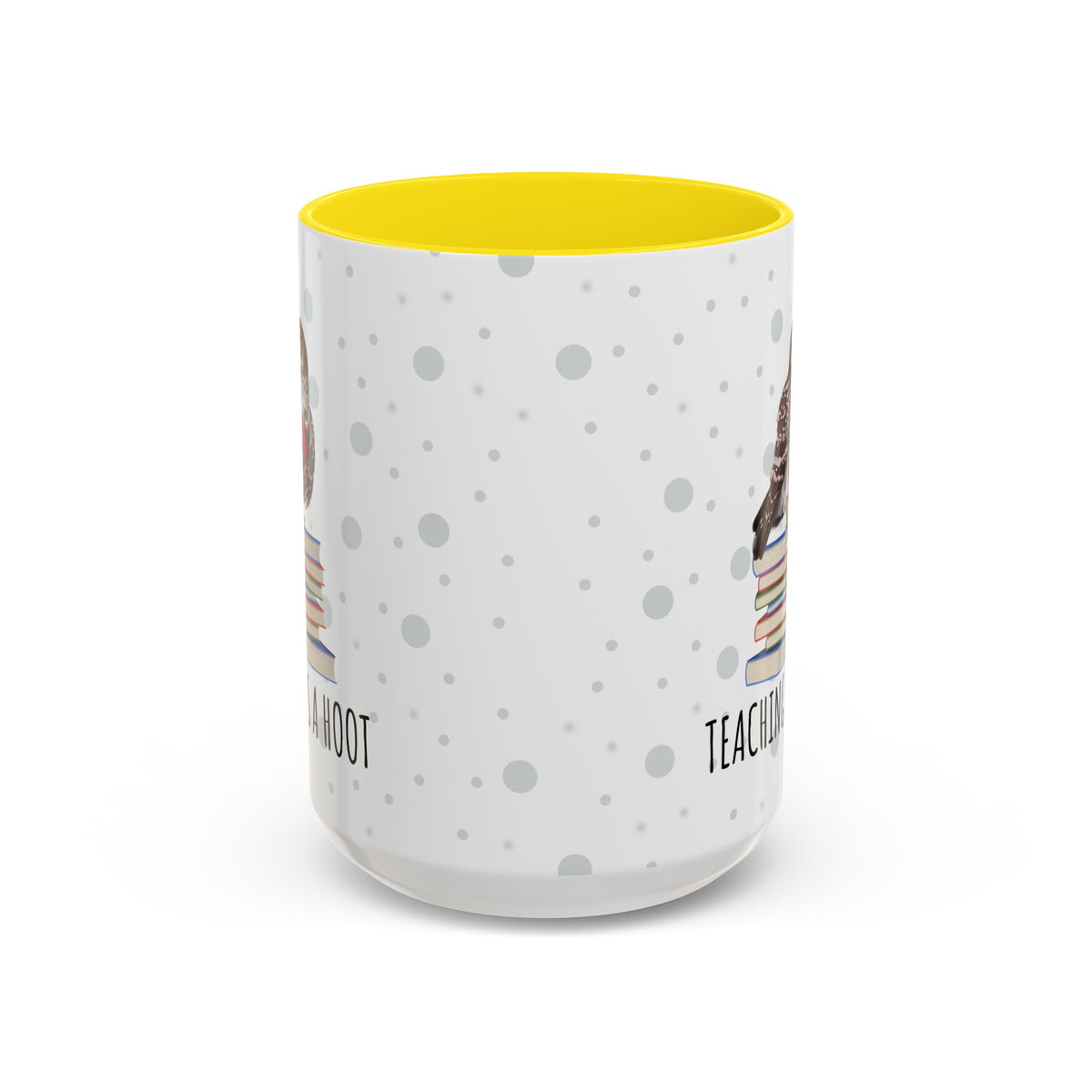 Cute Owl on Books Teacher Mug – Teaching is a Hoot – Two-Tone Classroom Coffee Cup