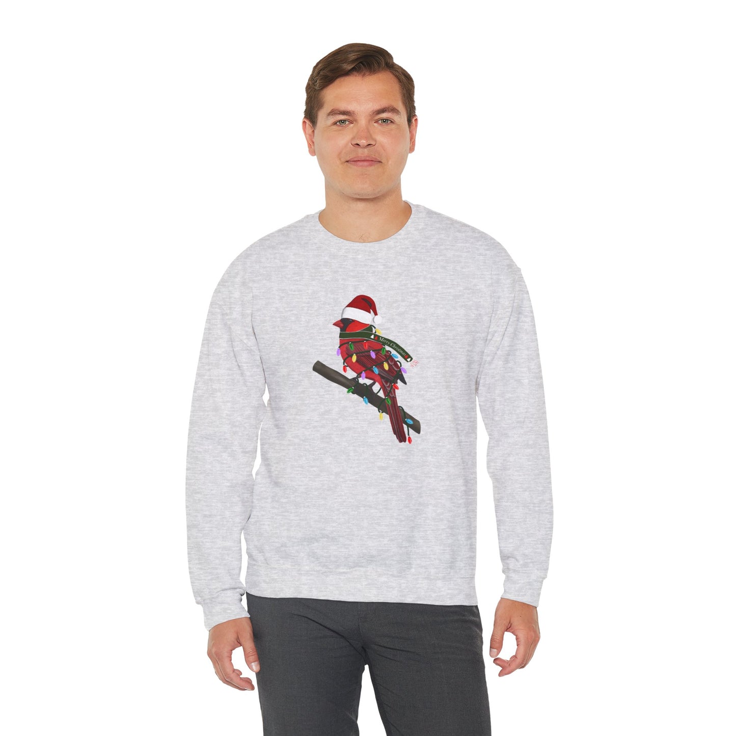 Cardinal with Fairy Lights Santa Claus Christmas Bird Sweatshirt