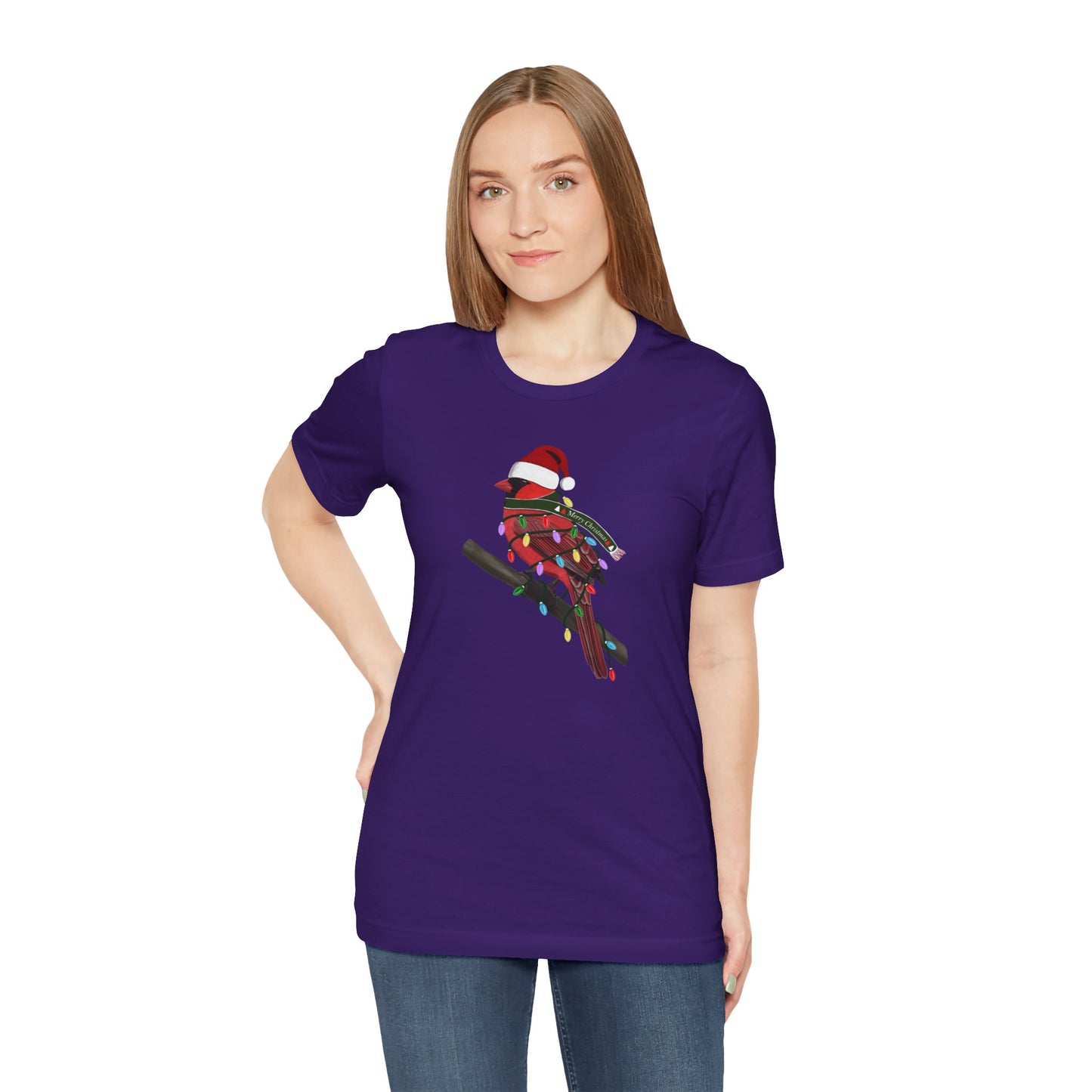 Cardinal with Fairy Lights Christmas Bird T-Shirt