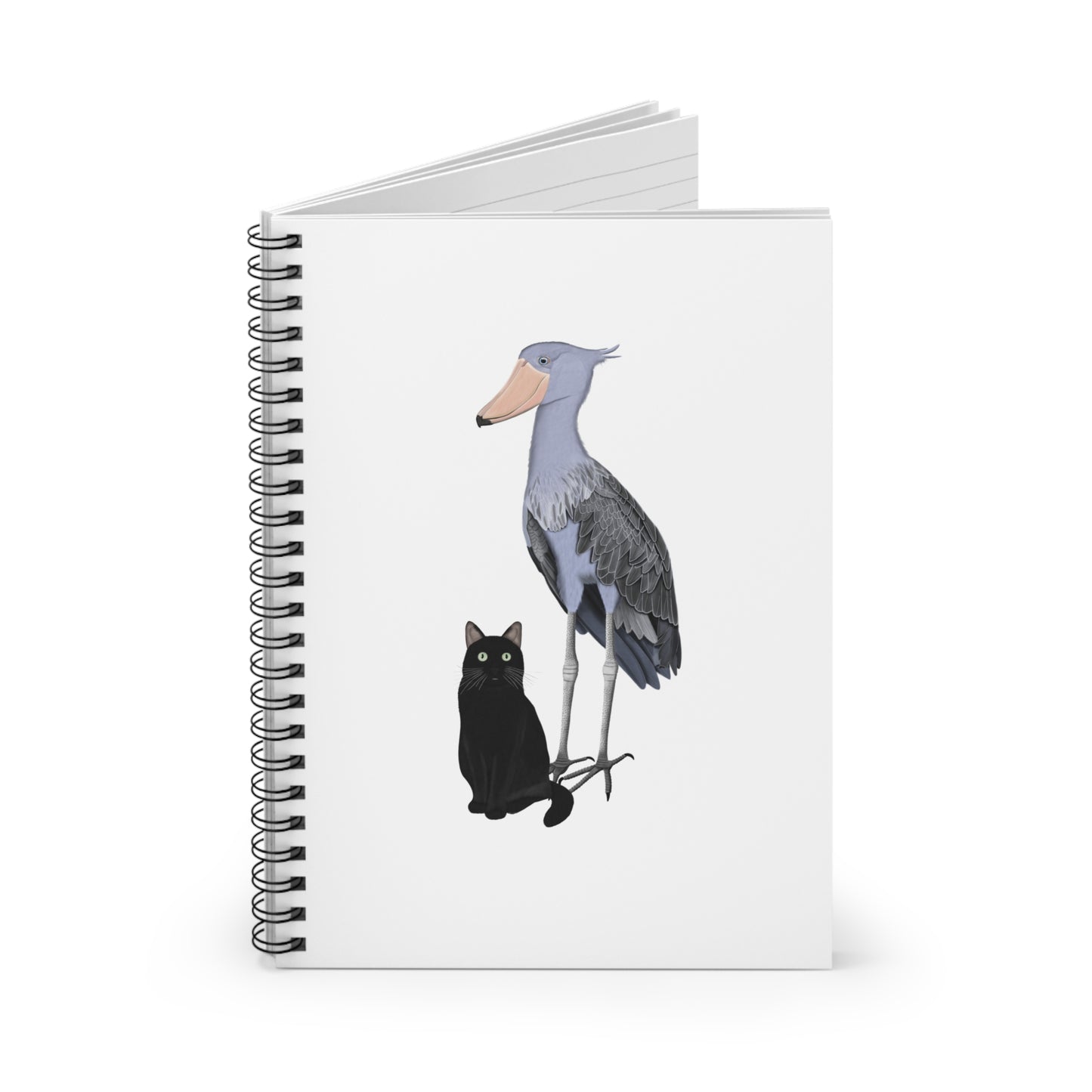 Black Cat with Shoebill Cat and Bird Lover Spiral Notebook Ruled Line 6" x 8"