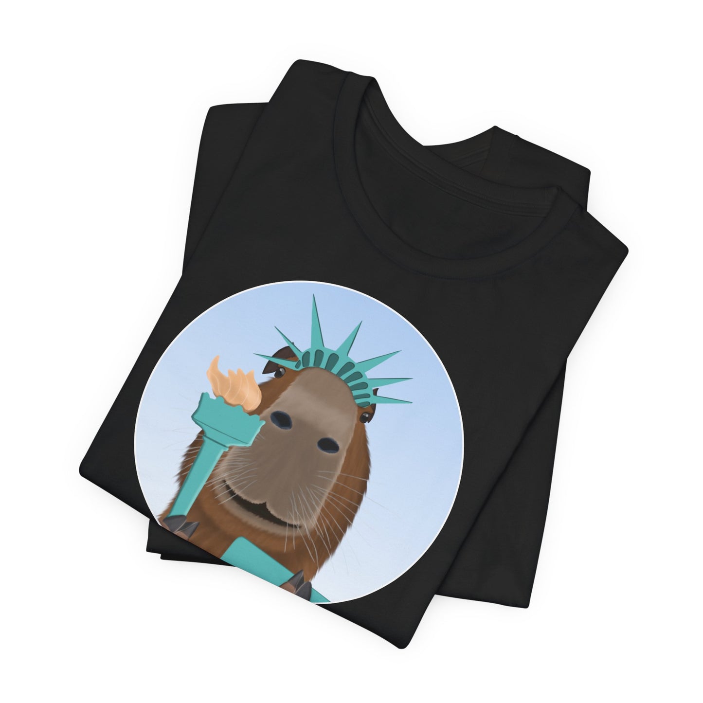 Capybara als Freiheitsstatue mit Krone und Tafel Lustiges T-Shirt für Capybara-Freunde