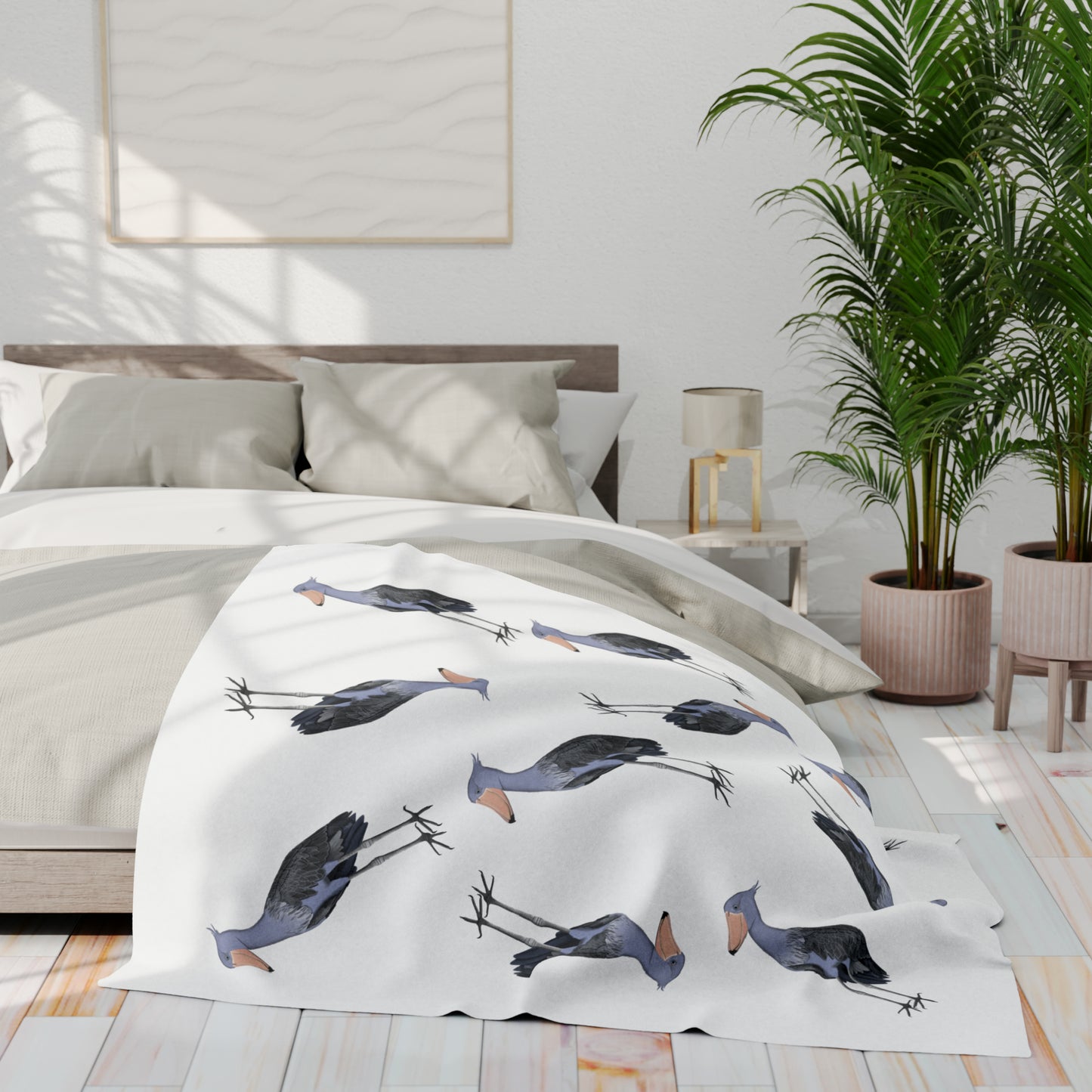 Shoebill Bird Arctic Fleece Blanket White