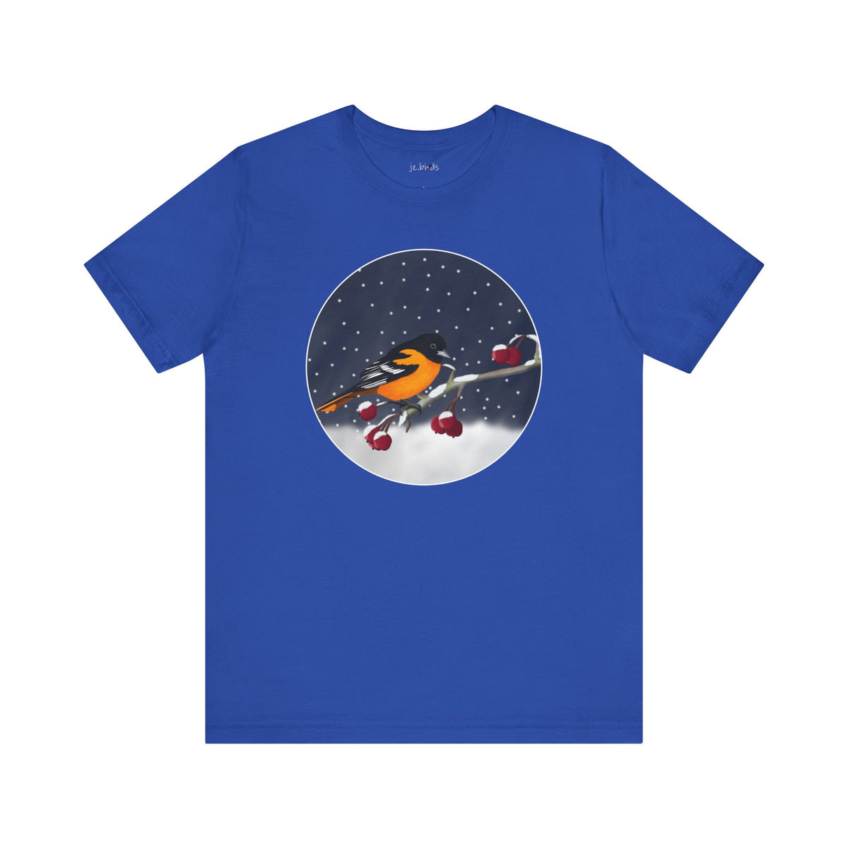 Baltimore Oriole on a Winter Branch Birdwatcher Christmas Bird T-Shirt