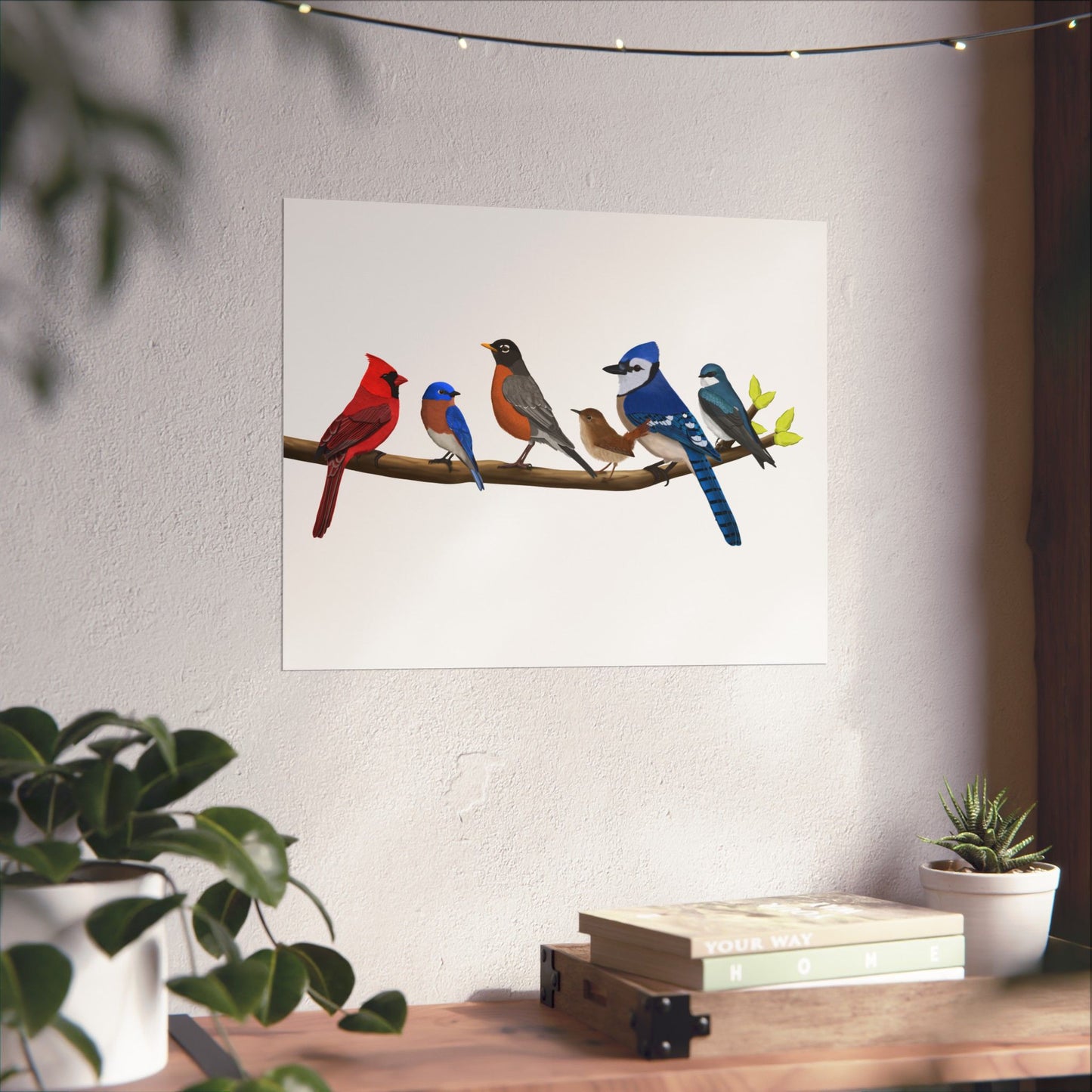 Birds on a Branch Poster Robin Blue Jay Bluebird Cardinal Wren Tree Swallow Bird Lovers & Bird Watchers White