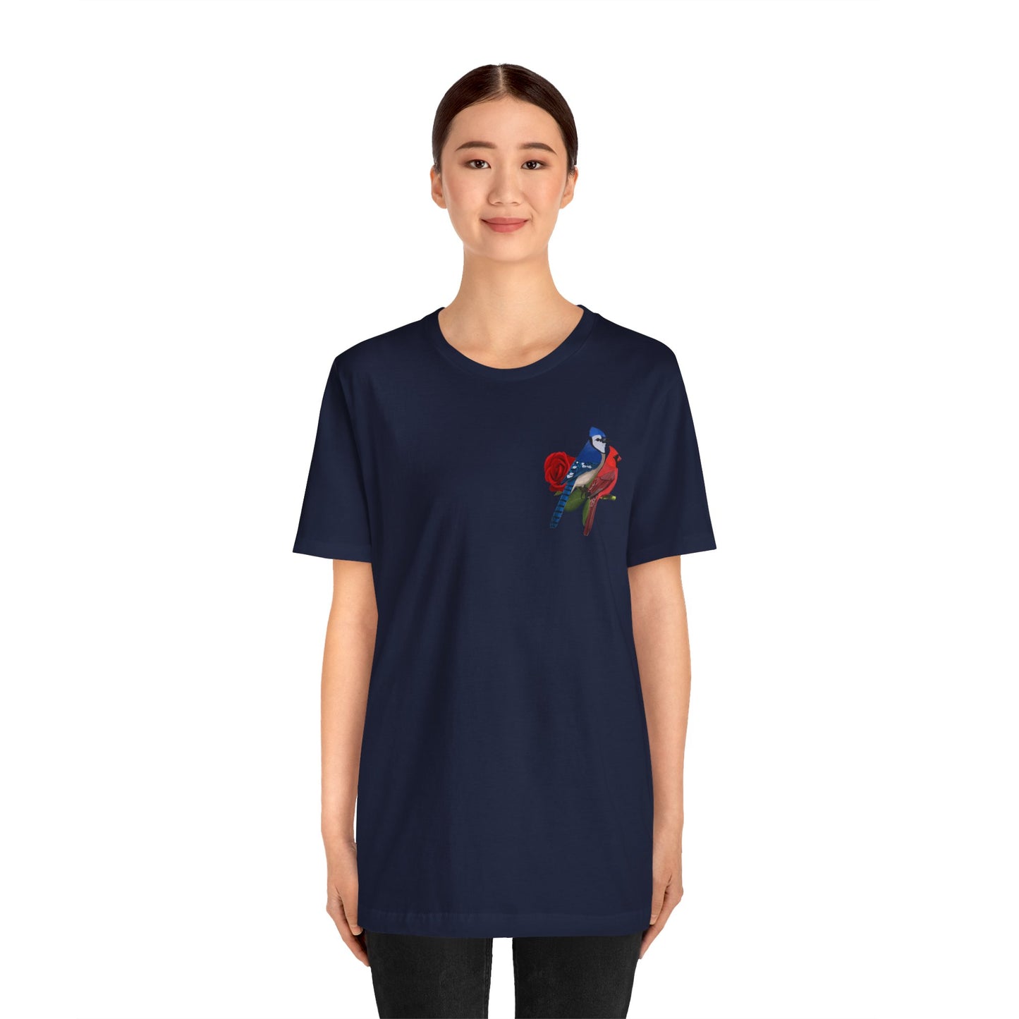 Valentine's Day Blue Jay Cardinal Birds on Rose T-Shirt