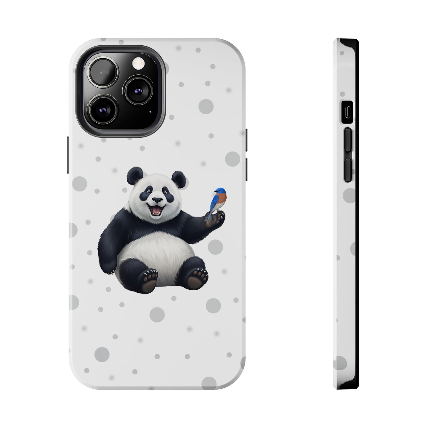 Cute Panda Bear with a Bluebird Animal iPhone Case - Dual-Layer PC/TPU Protective Cover for iPhone