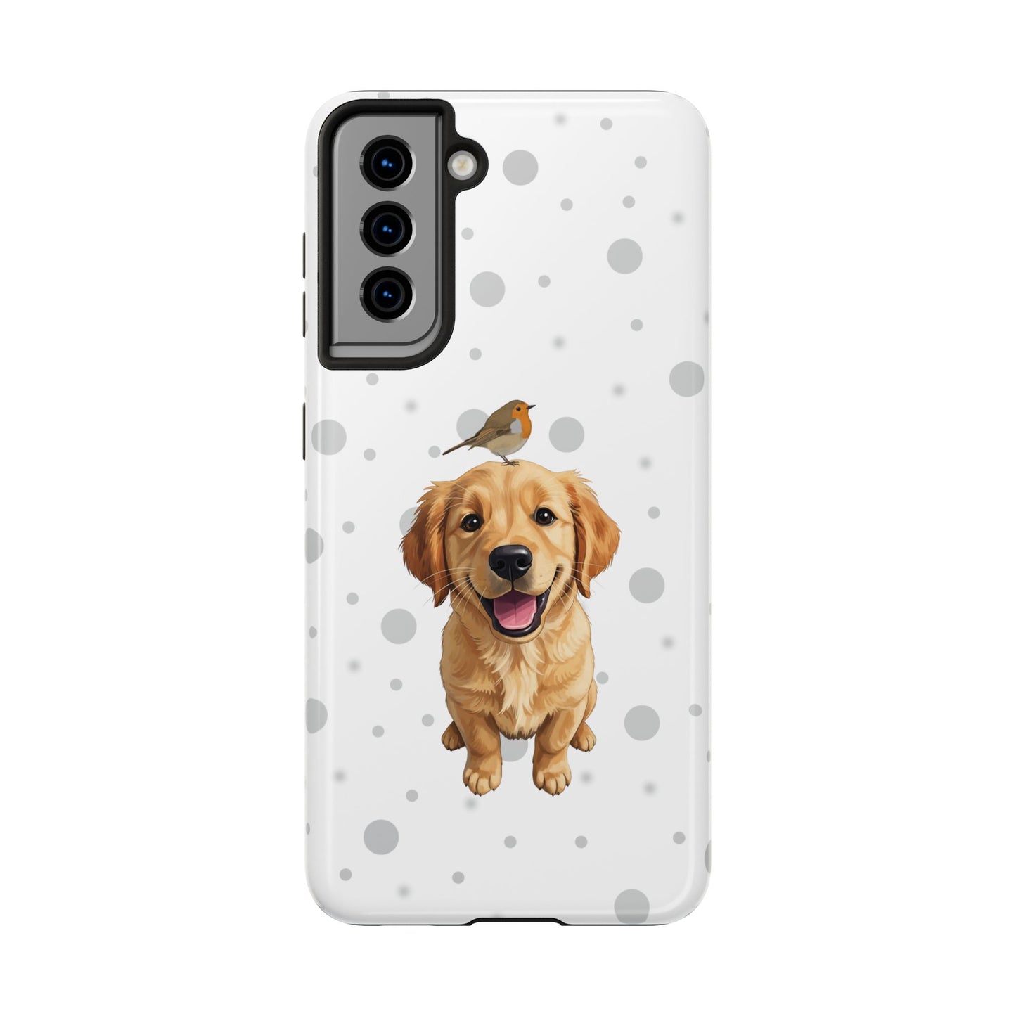 Cute Golden Retriever with European Robin Animal iPhone Case - Dual-Layer PC/TPU Protective Cover for iPhone