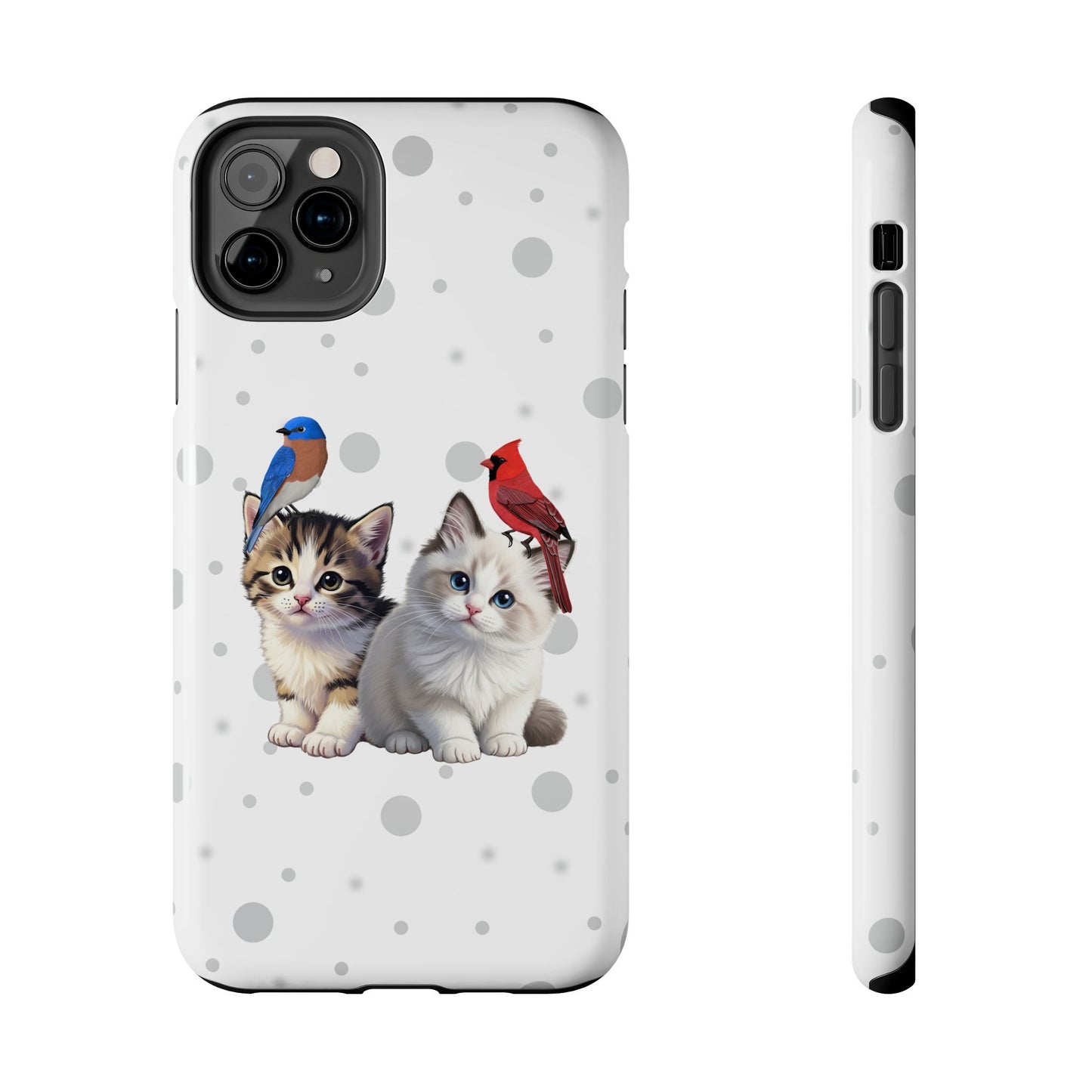 Cute Kitten with Cardinal and Bluebird Animal iPhone Case - Dual-Layer PC/TPU Protective Cover for iPhone