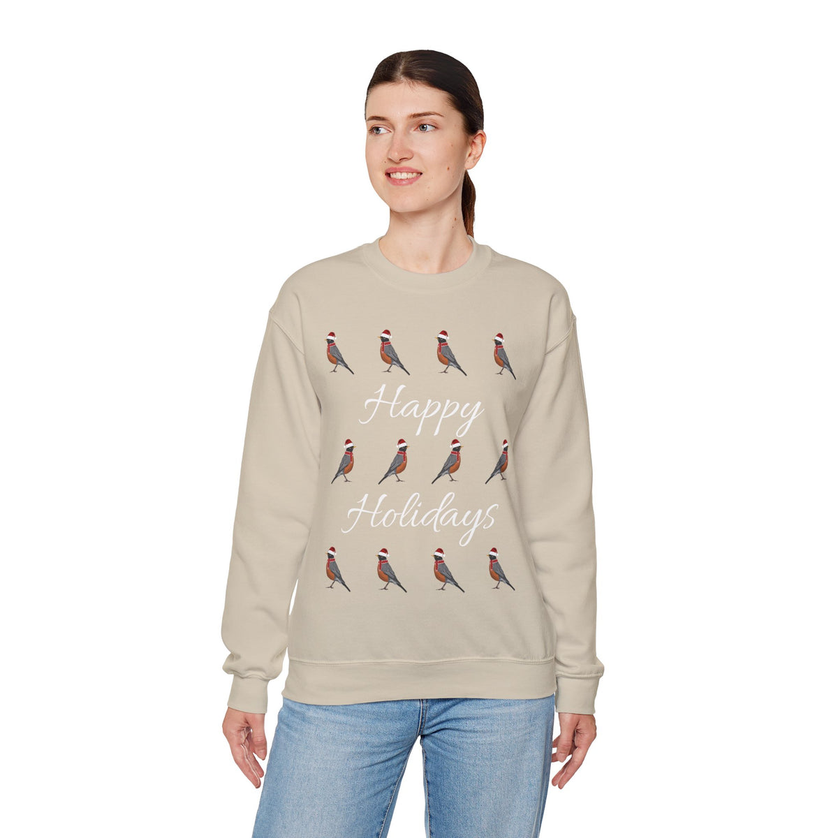 Robin as Santa with Hat and Scarf Happy Holidays Birdwatcher Christmas Bird Sweatshirt