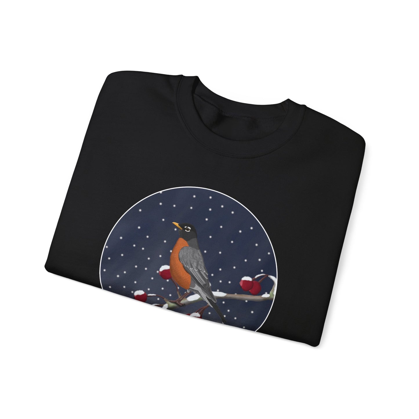 American Robin on a Winter Branch Birdwatcher Christmas Bird Sweatshirt