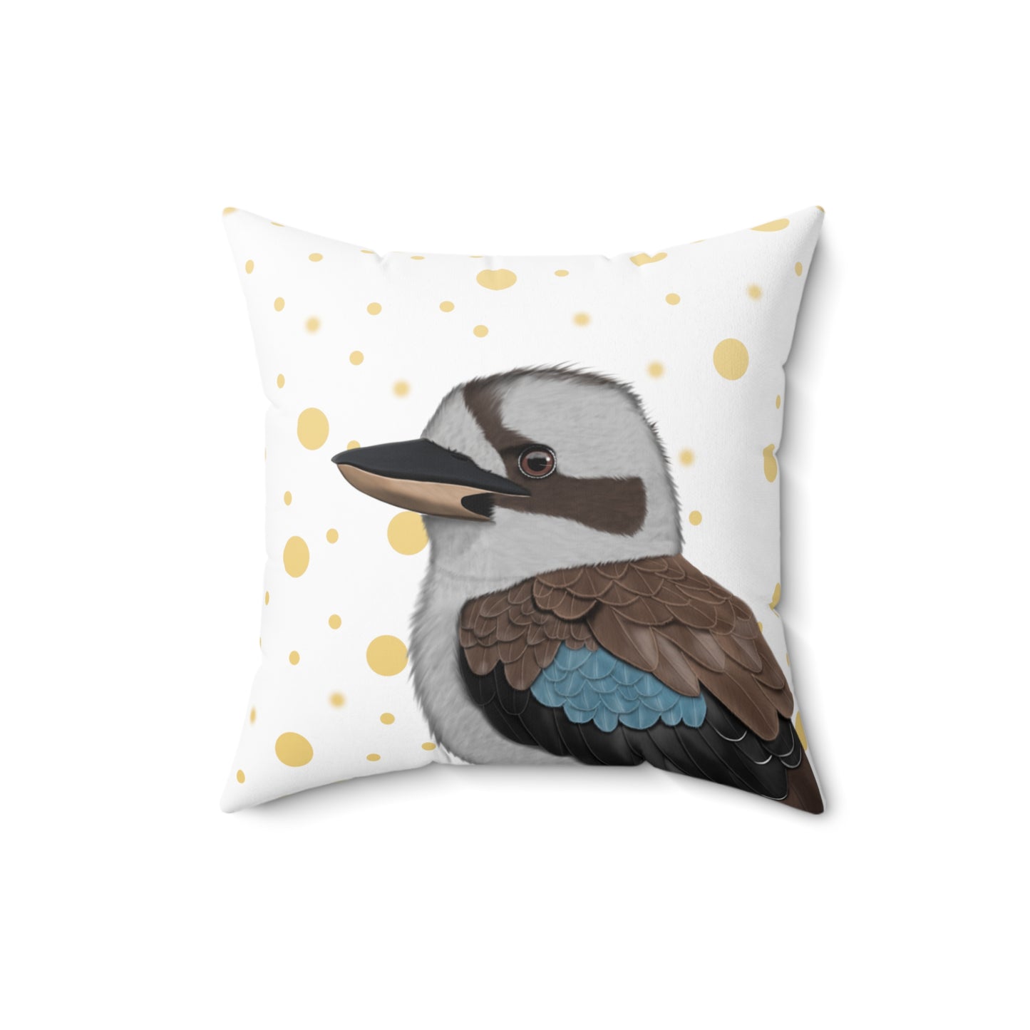 Kookaburra Golden Dots Birdlover Bird Throw Pillow 16"x16" White – All Over Print, AOP