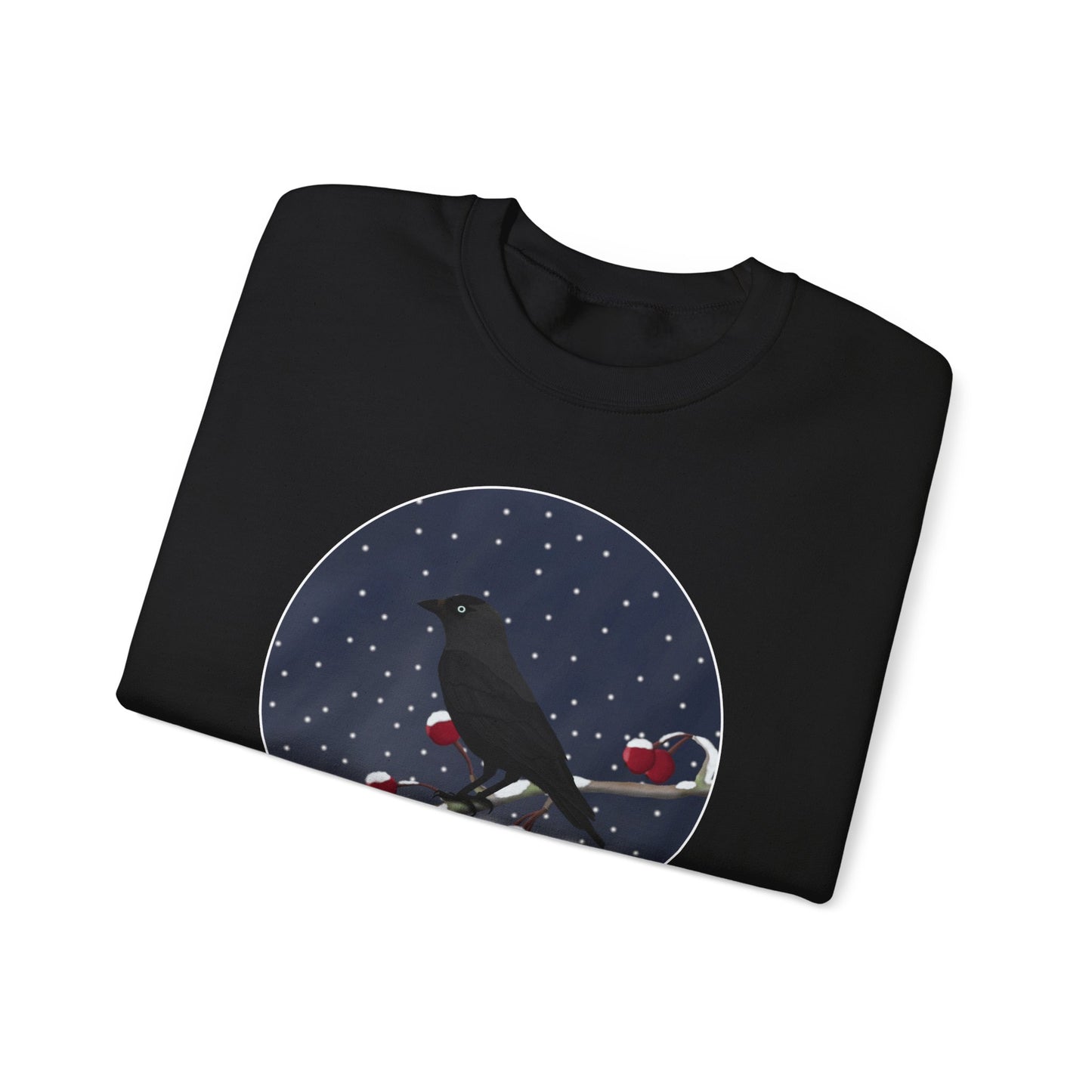 Western Jackdaw on a Winter Branch Birdwatcher Christmas Bird Sweatshirt