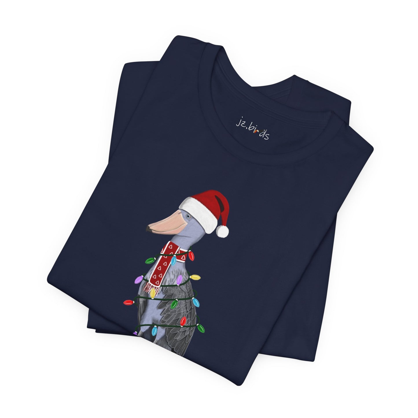 フェアリーライト付きハシビロコウのクリスマスバードTシャツ