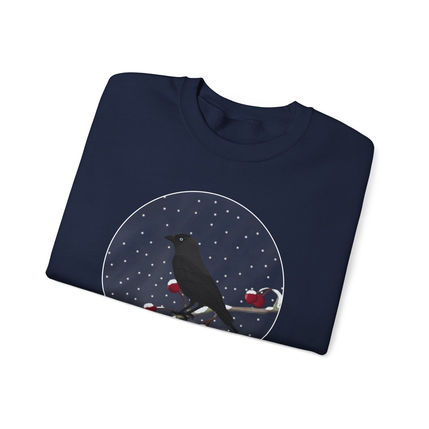 Western Jackdaw on a Winter Branch Birdwatcher Christmas Bird Sweatshirt