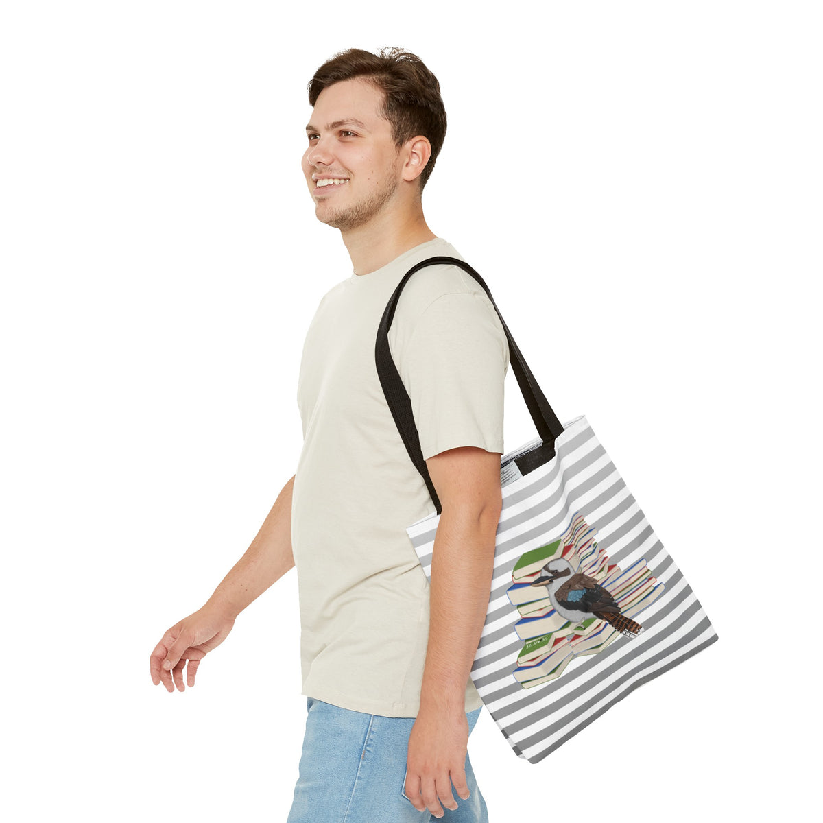 Kookaburra Bird and Books Birdlover Bookworm Tote Bag 16"x16" Bags – Accessories, All Over Print