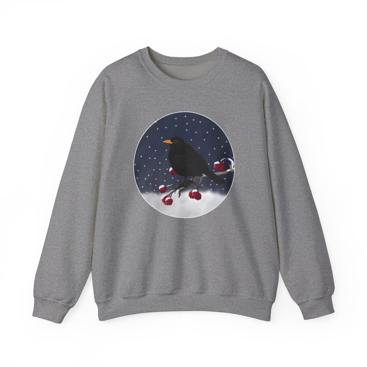 Blackbird on a Winter Branch Birdwatcher Christmas Bird Sweatshirt