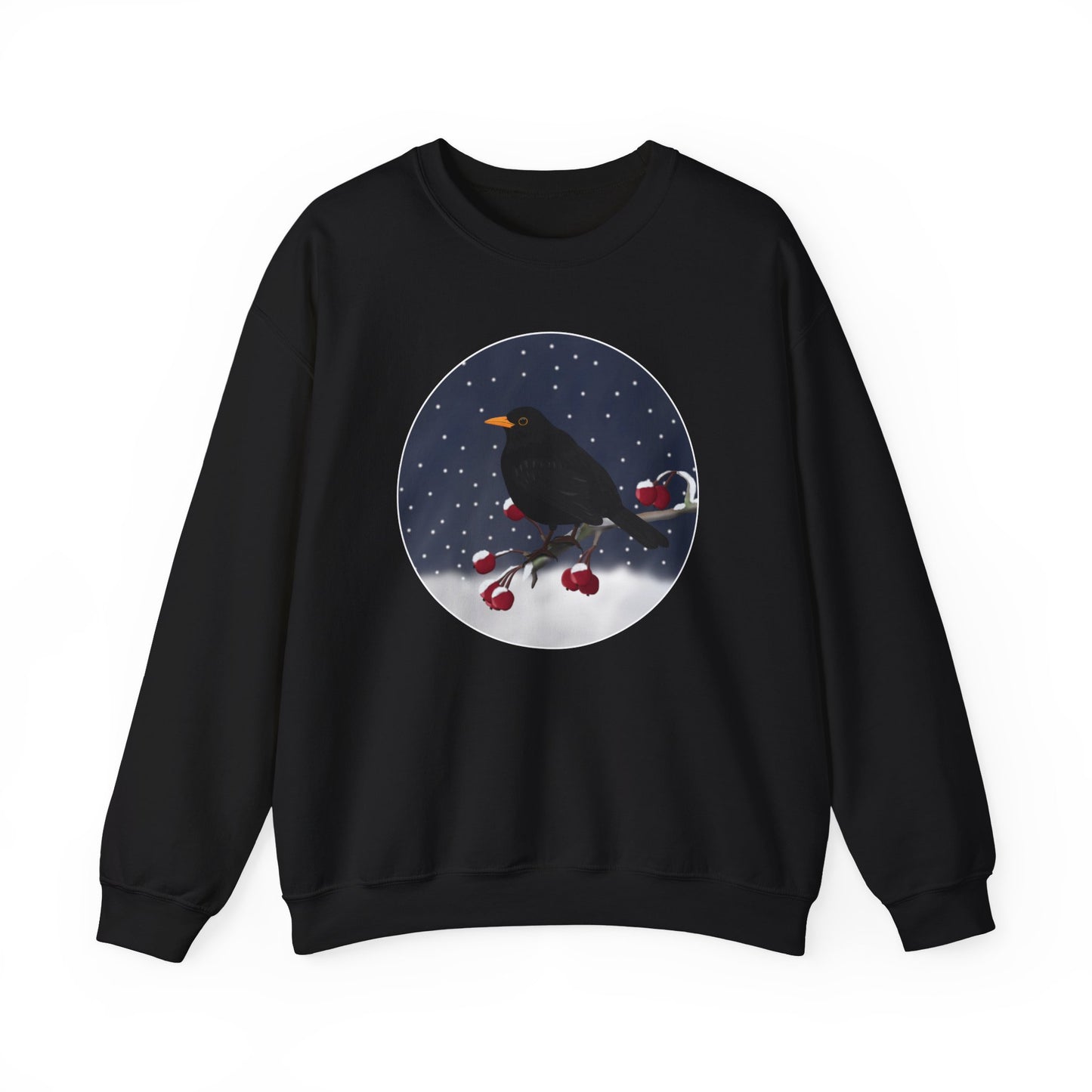 Blackbird on a Winter Branch Birdwatcher Christmas Bird Sweatshirt