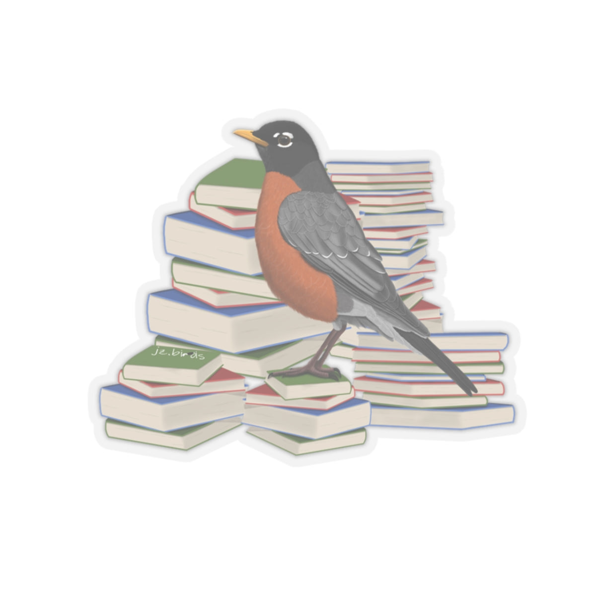 Robin Bird and Books Birdlover Bookworm Sticker