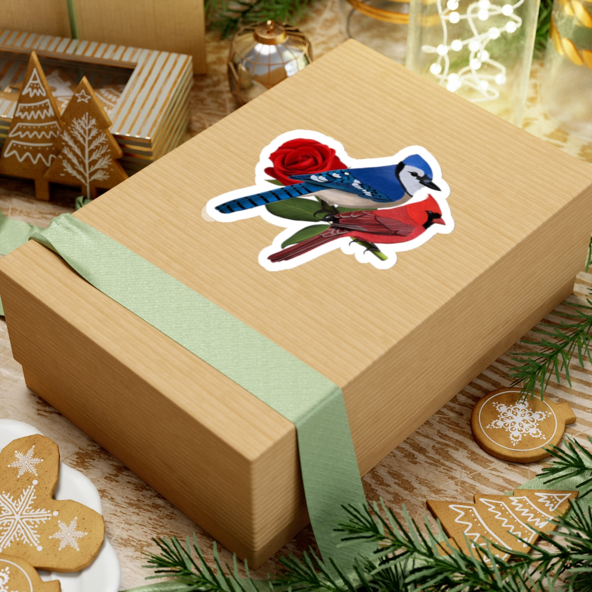 Blue Jay and Cardinal Valentine's Day Bird Kiss-Cut Sticker - jz.birds