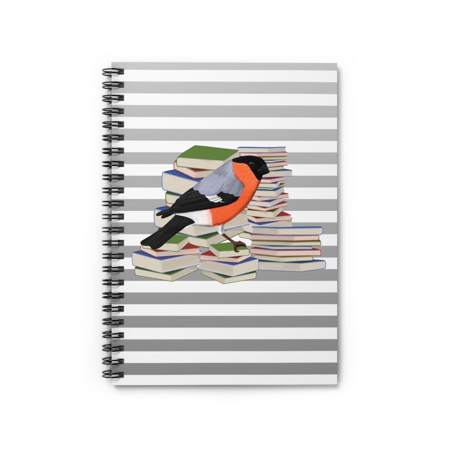 Bullfinch Bird with Books Birdlover Bookworm Spiral Notebook Ruled Line