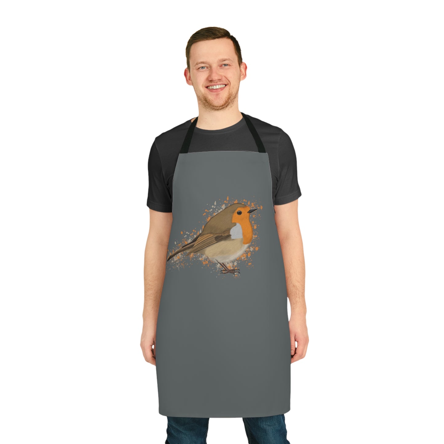 Robin Bird Art Apron Dark Grey