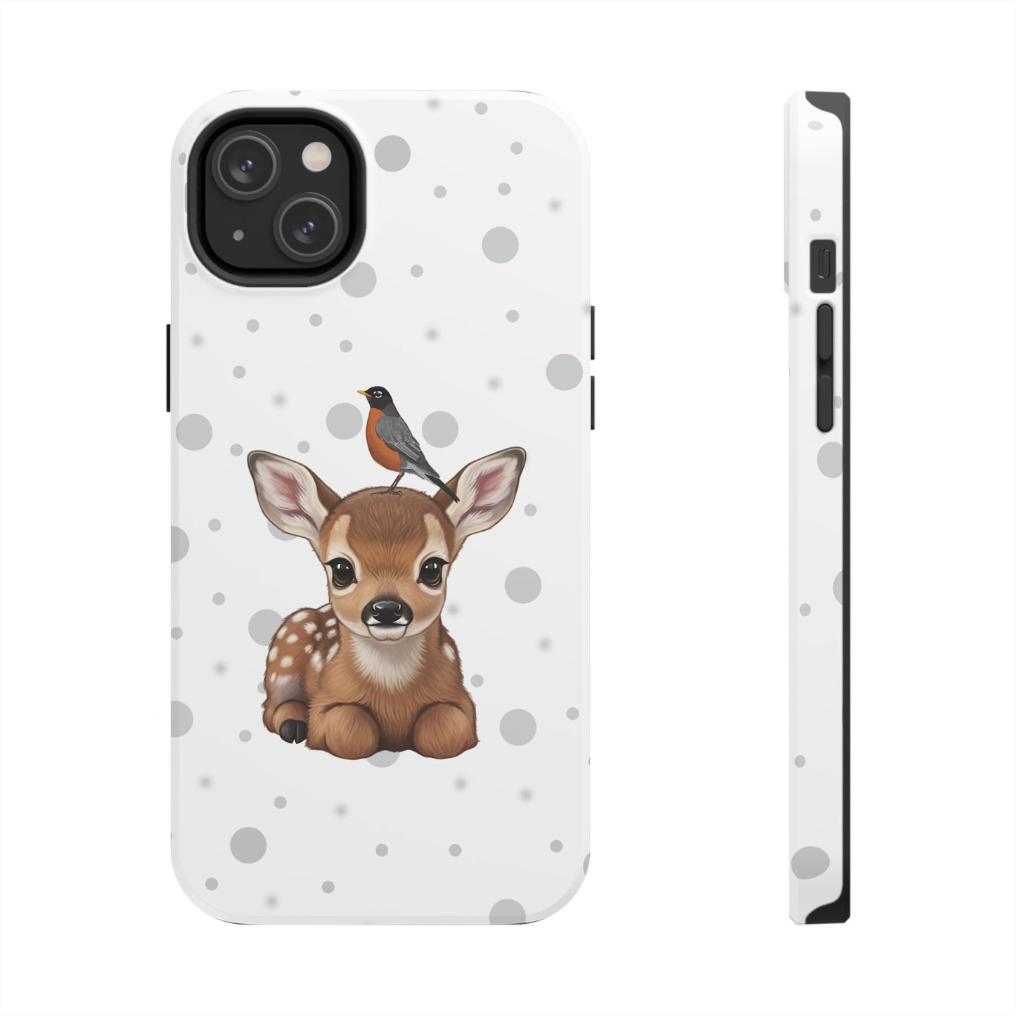 Cute Fawn with American Robin Animal iPhone Case - Dual-Layer PC/TPU Protective Cover for iPhone