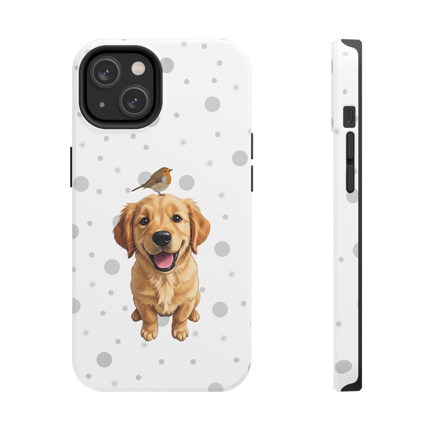 Cute Golden Retriever with European Robin Animal iPhone Case - Dual-Layer PC/TPU Protective Cover for iPhone