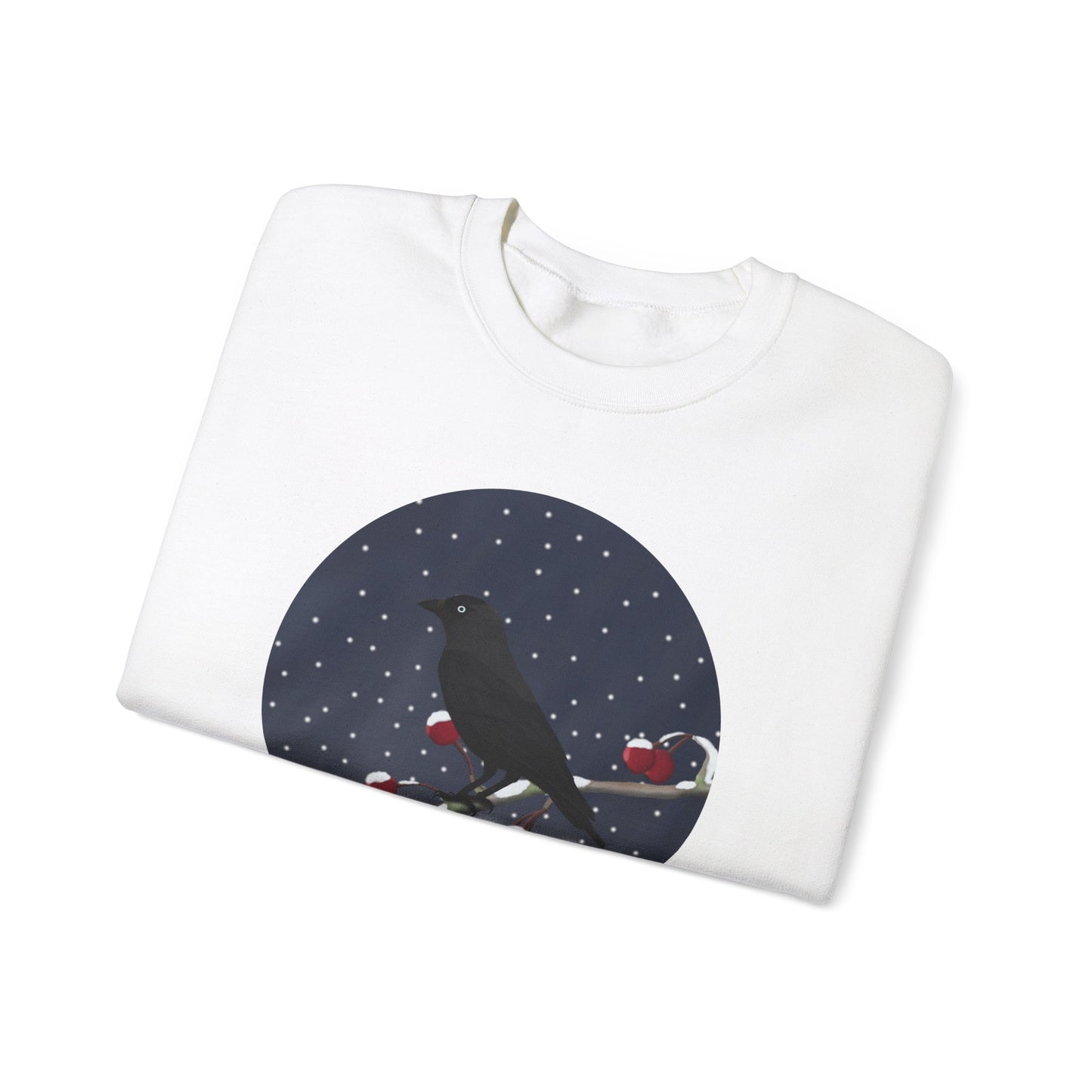 Western Jackdaw on a Winter Branch Birdwatcher Christmas Bird Sweatshirt