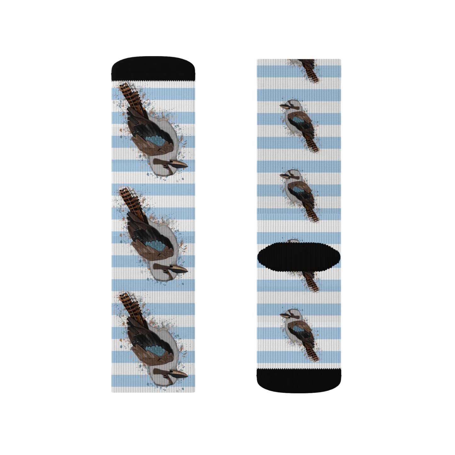 Kookaburra Bird Blue White Striped Socks